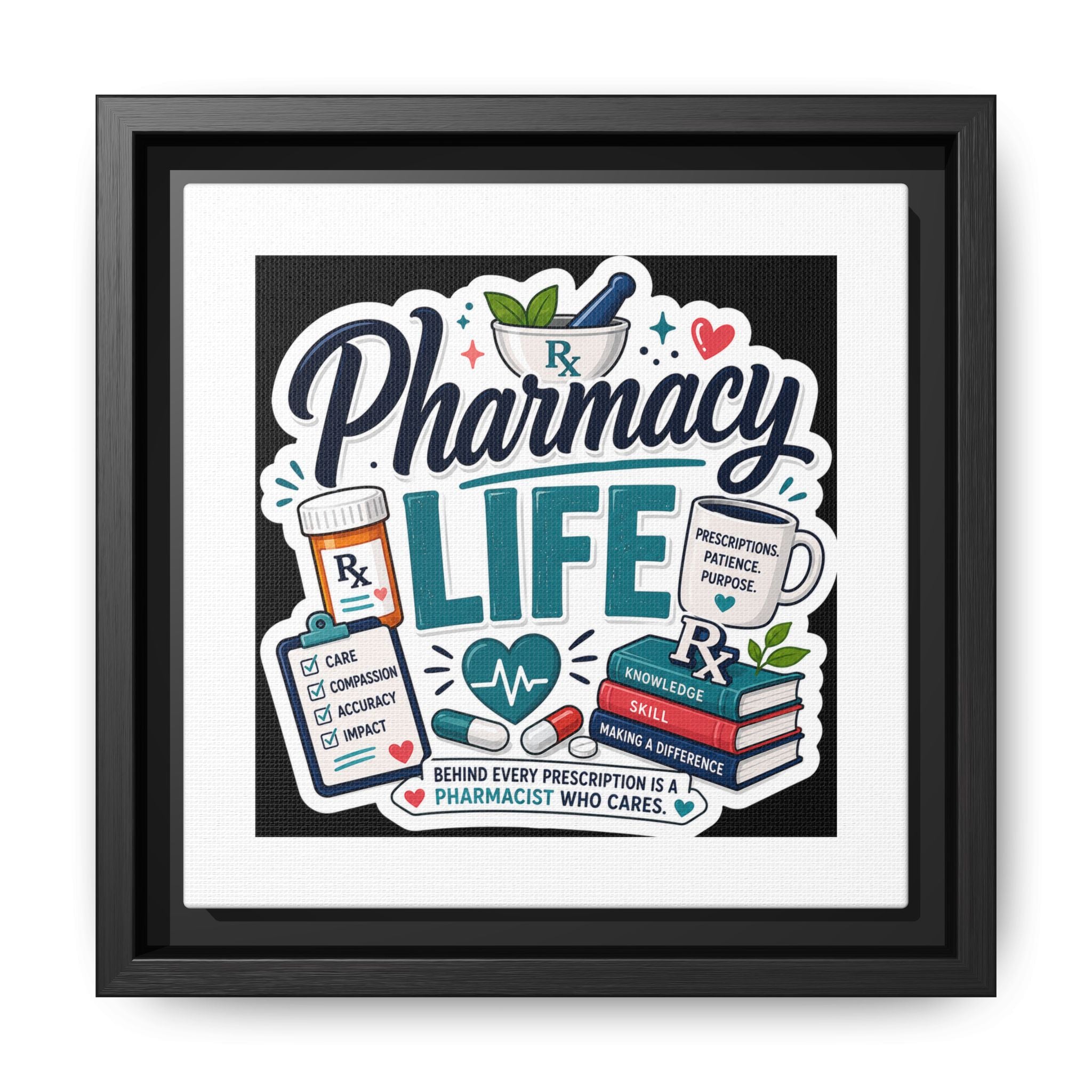 Pharmacy Life Framed Canvas Art — Colorful Pharmacist Wall Decor
