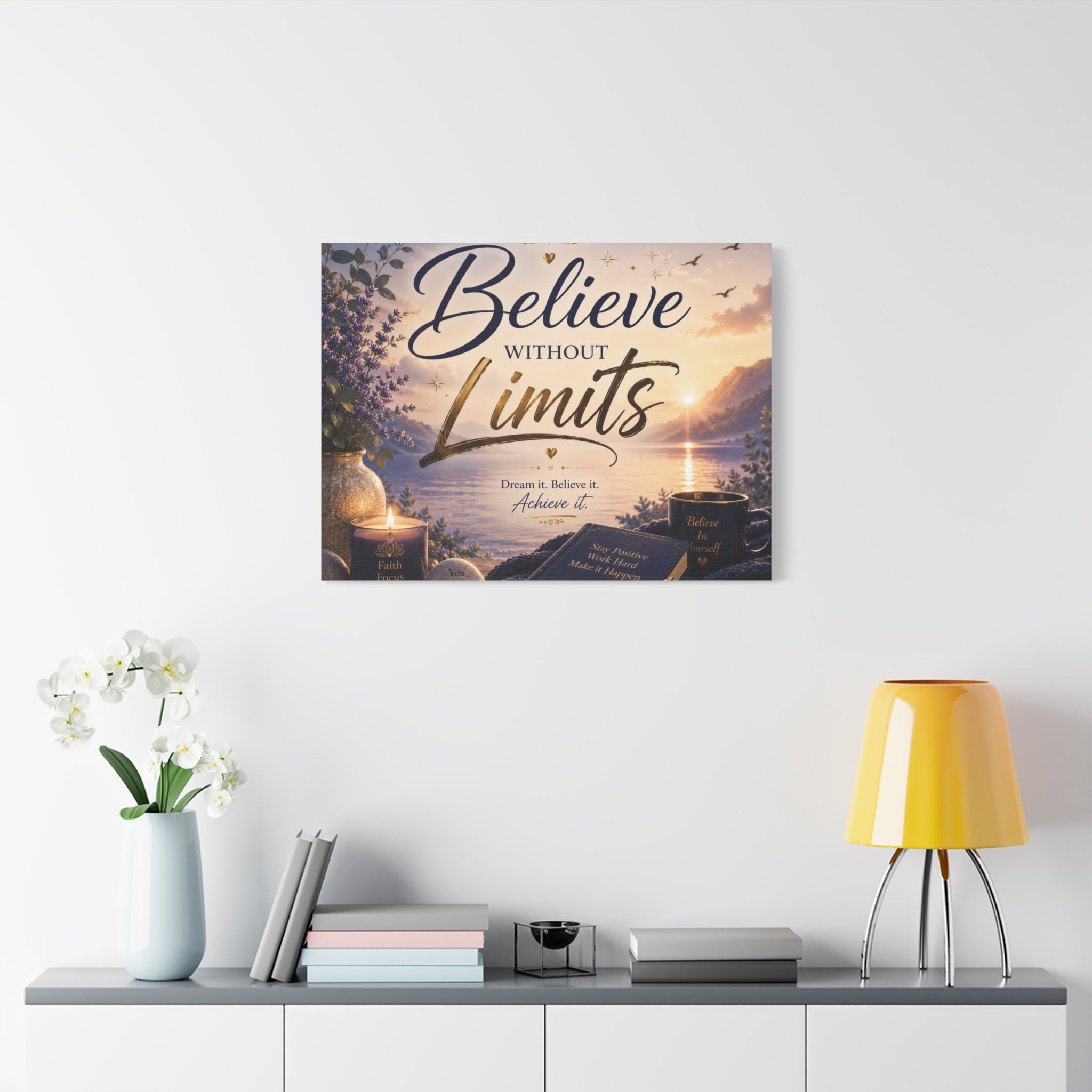 Believe Without Limits Canvas Wall Art – Inspirational Stretched Matte Print