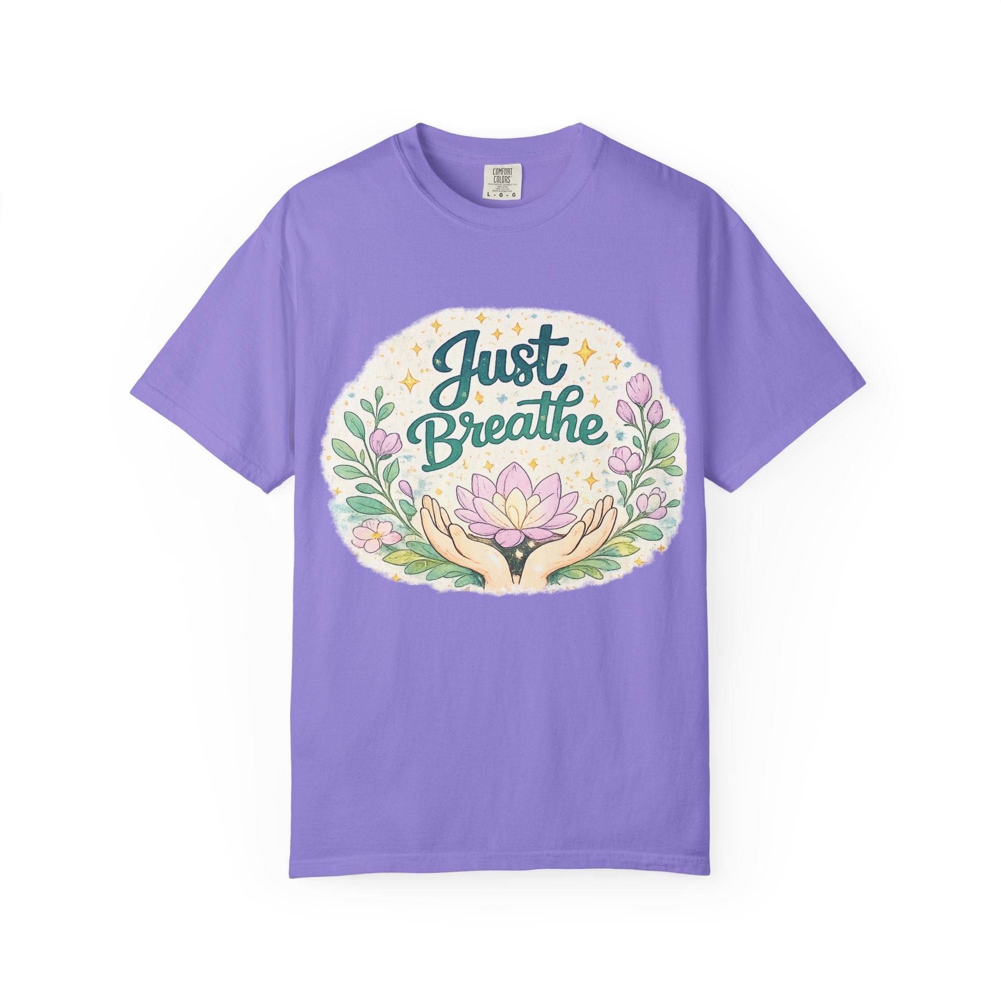 Just Breathe T-Shirt — Floral Lotus Mindfulness Tee