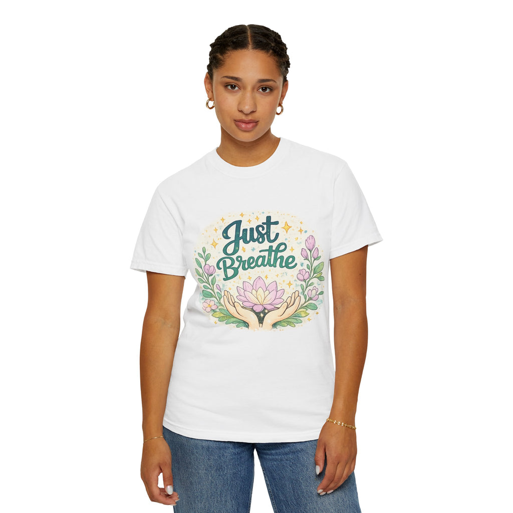 Just Breathe T-Shirt — Floral Lotus Mindfulness Tee