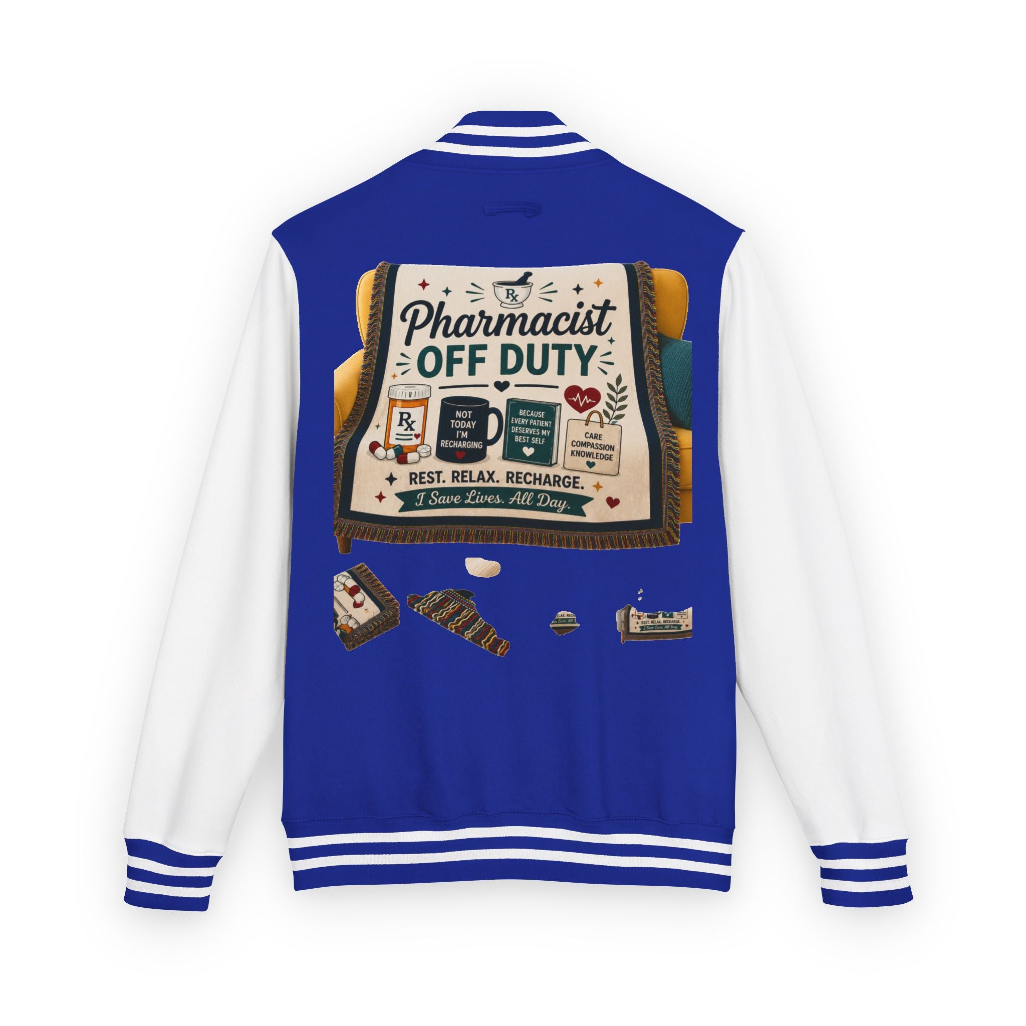 Letterman Jacket — 'Pharmacist Off Duty' Retro Patch Design