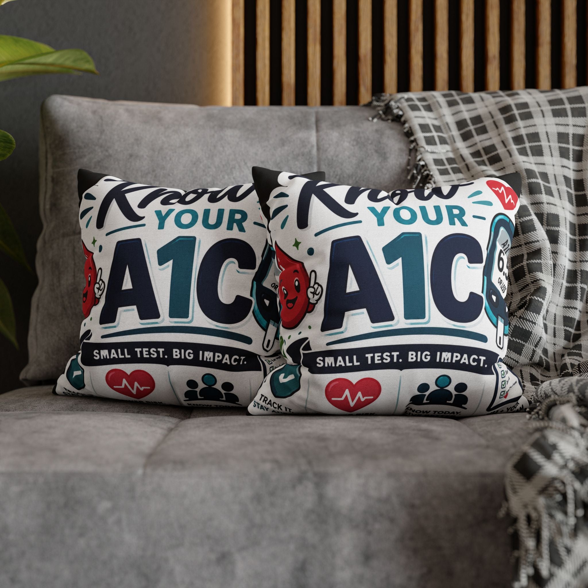 Know Your A1C Pillowcase — Diabetes Awareness Decorative Throw Pillow