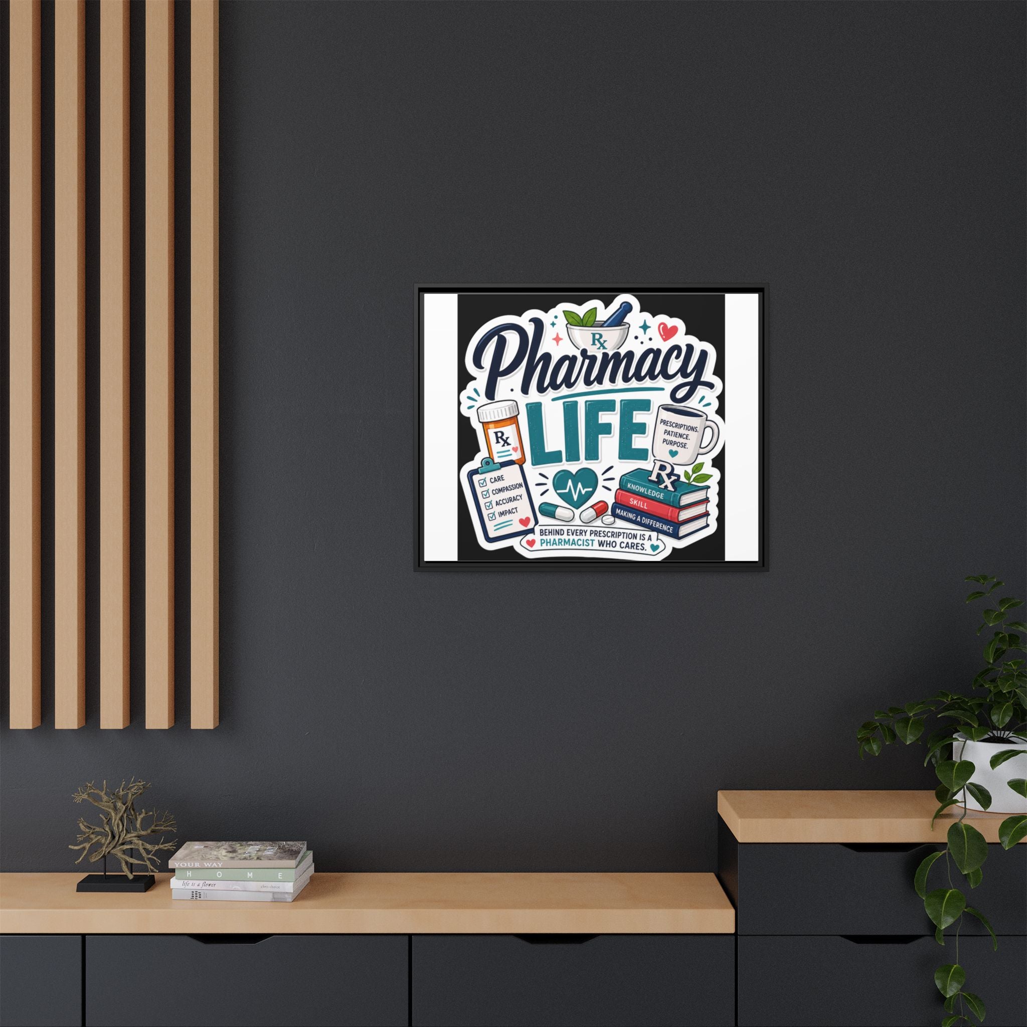 Pharmacy Life Framed Canvas Art — Colorful Pharmacist Wall Decor