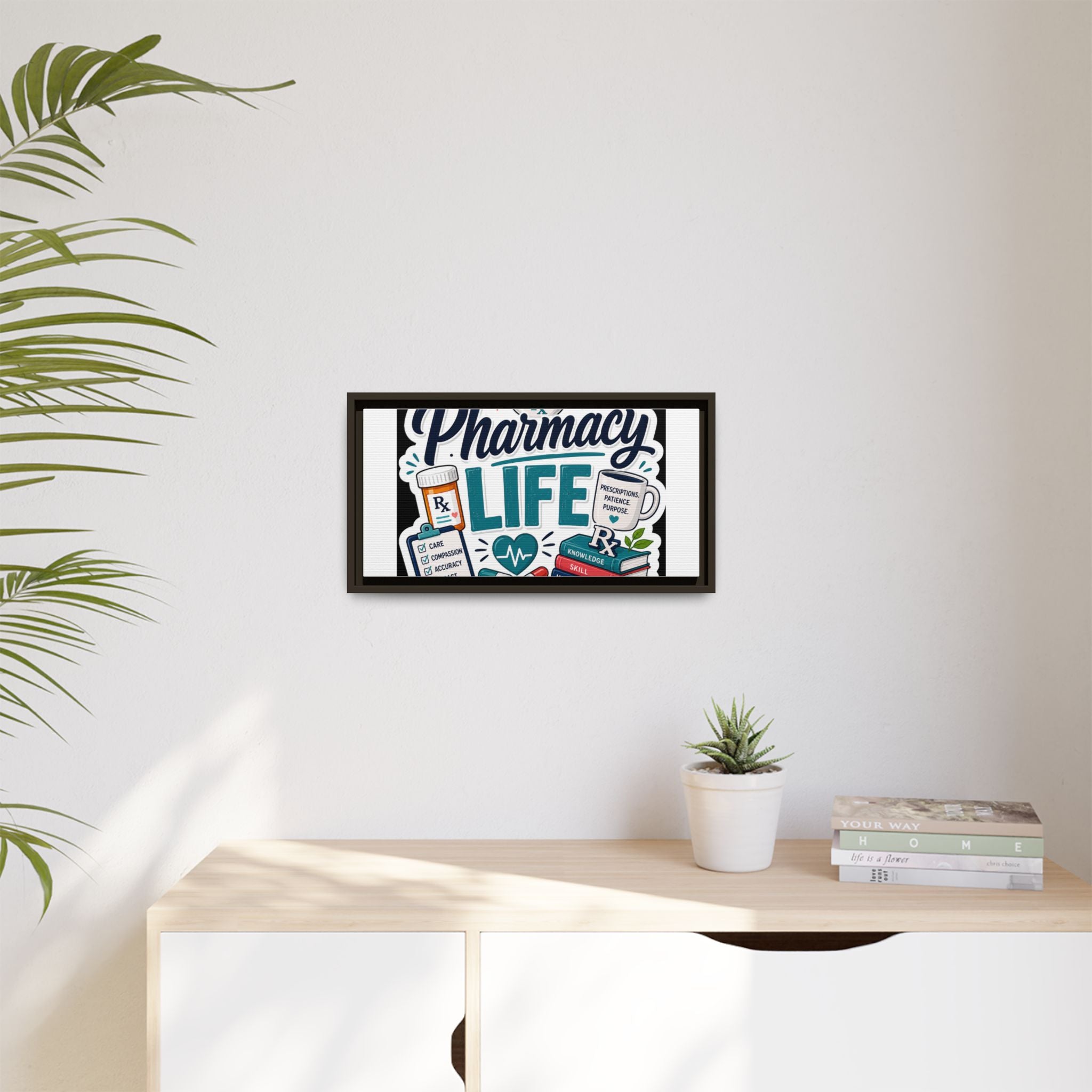 Pharmacy Life Framed Canvas Art — Colorful Pharmacist Wall Decor