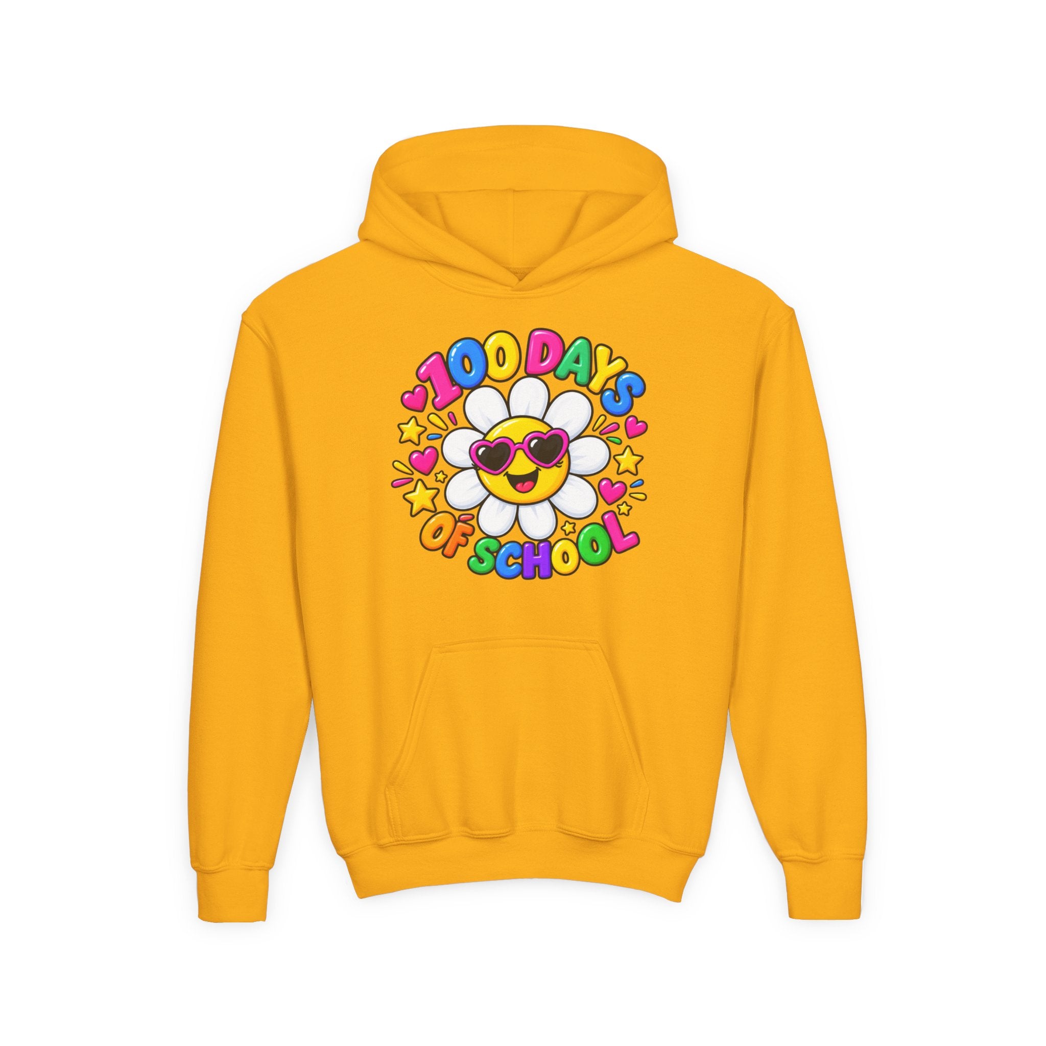 Youth Hoodie — “100 Days of School” Colorful Smiley Daisy Celebration