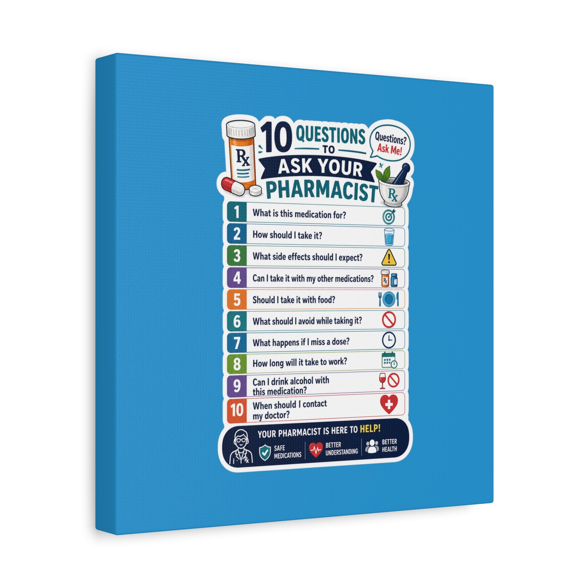 Pharmacist Questions Canvas Print — "10 Questions to Ask Your Pharmacist"