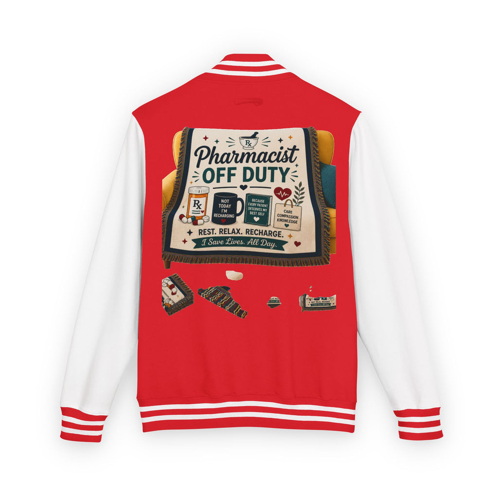 Letterman Jacket — 'Pharmacist Off Duty' Retro Patch Design