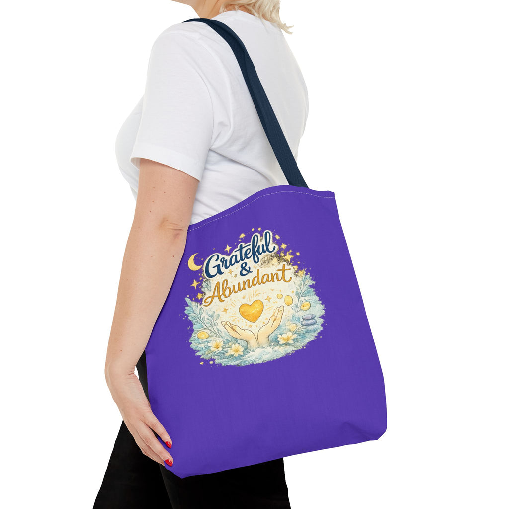Grateful & Abundant Purple Tote Bag — Inspirational Everyday Shopper