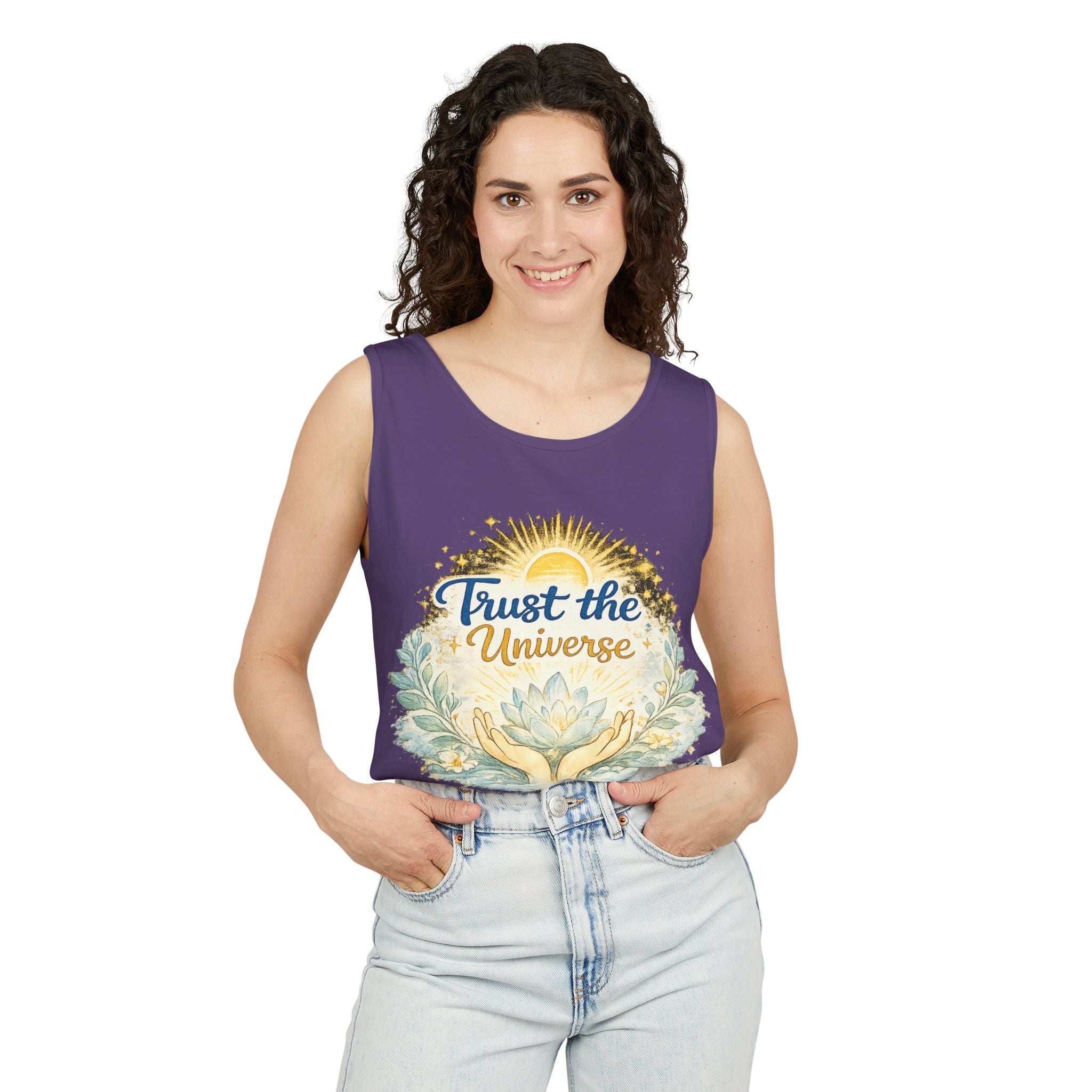 Trust the Universe Tank Top — Spiritual Lotus Graphic Vest