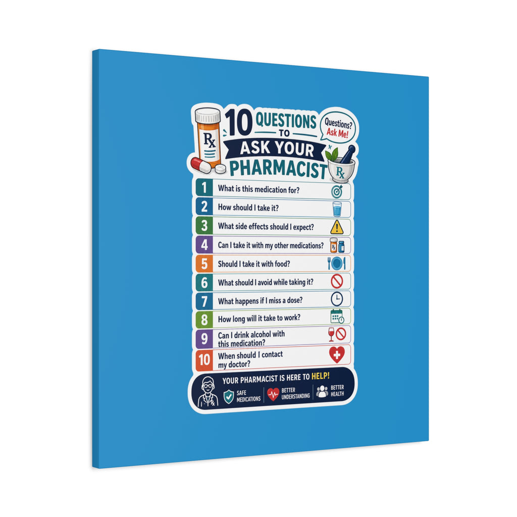 Pharmacist Questions Canvas Print — "10 Questions to Ask Your Pharmacist"