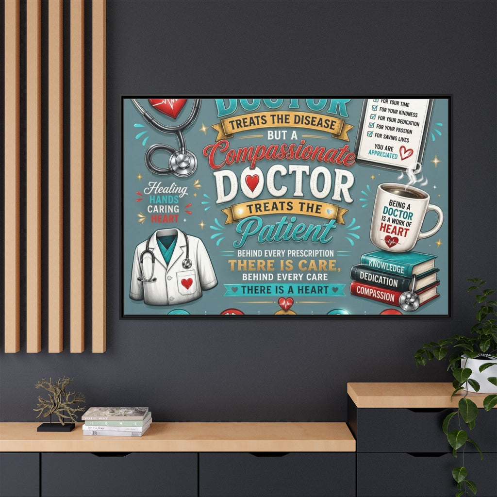 Framed Canvas Print — 'A Great Doctor Treats the Patient' Medical Tribute Wall Art