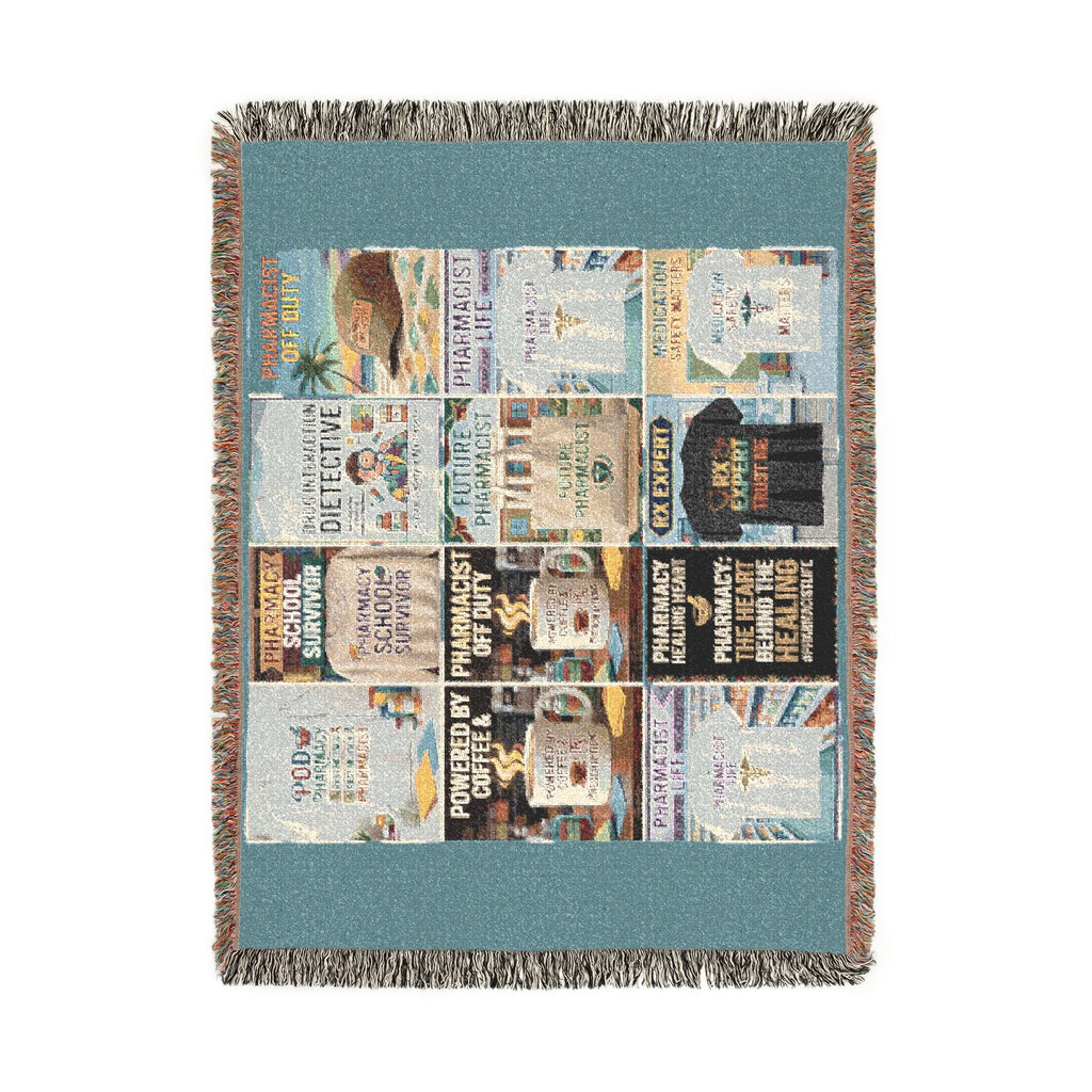 Coastal Bookstore Collage Woven Blanket — Vintage Library Cover Throw