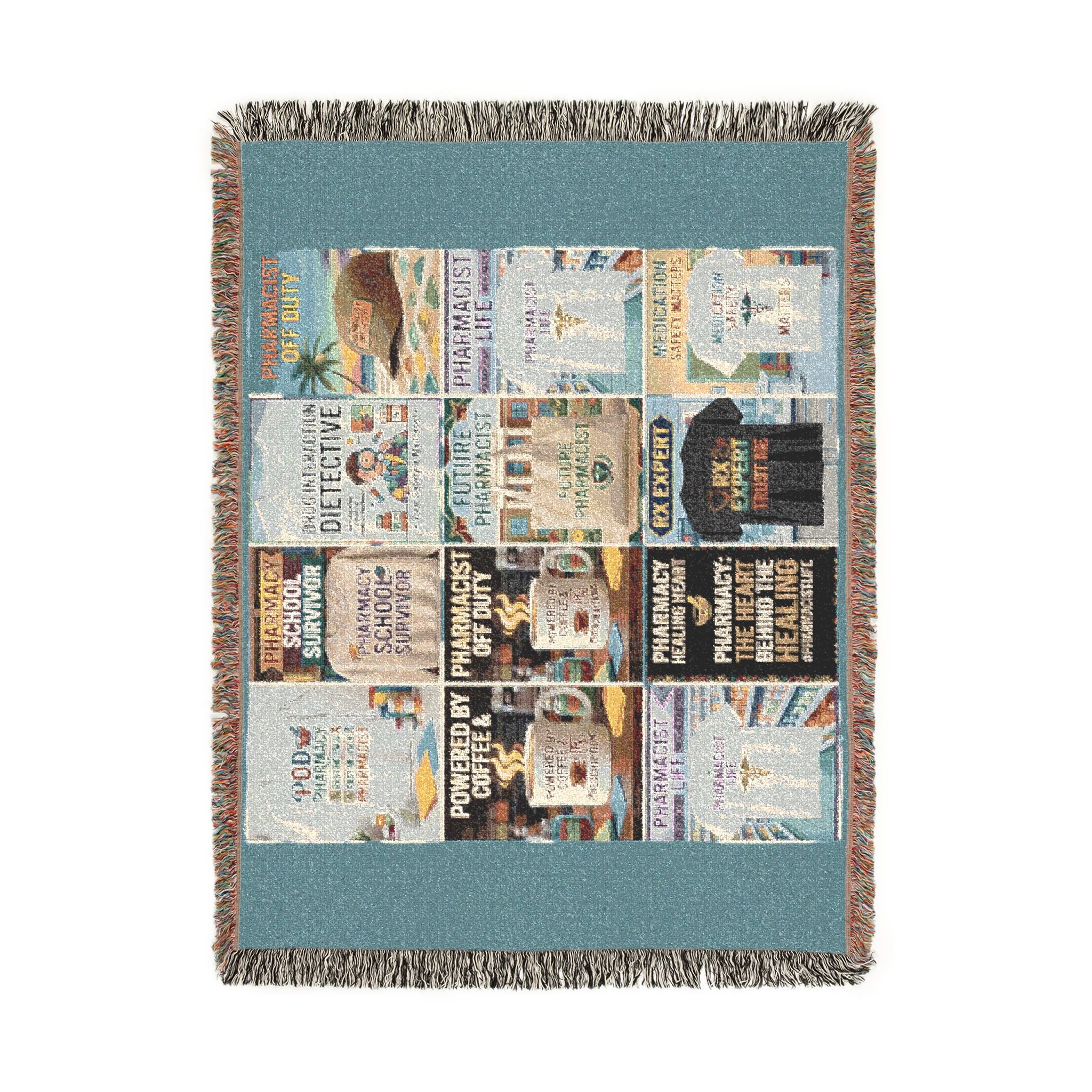 Coastal Bookstore Collage Woven Blanket — Vintage Library Cover Throw