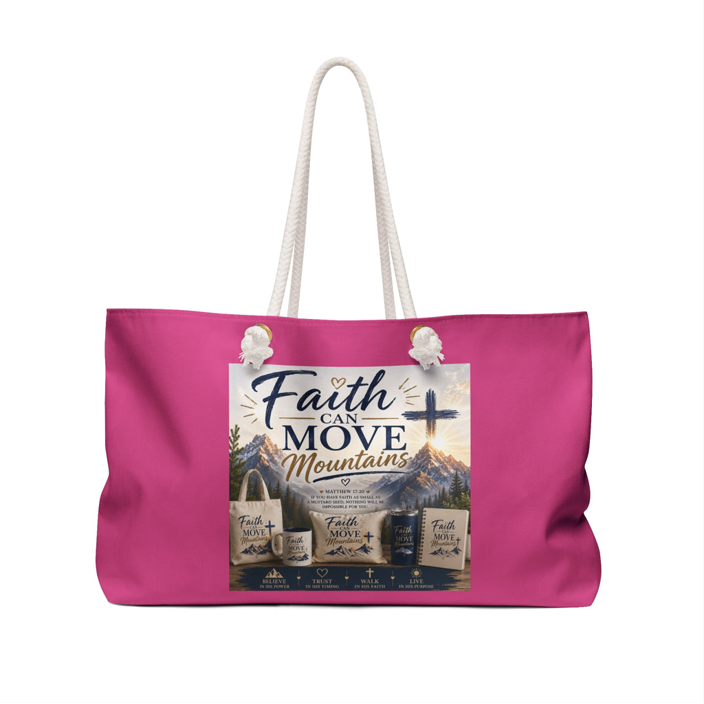 Faith Can Move Mountains Weekender Bag — Inspirational Christian Travel Tote