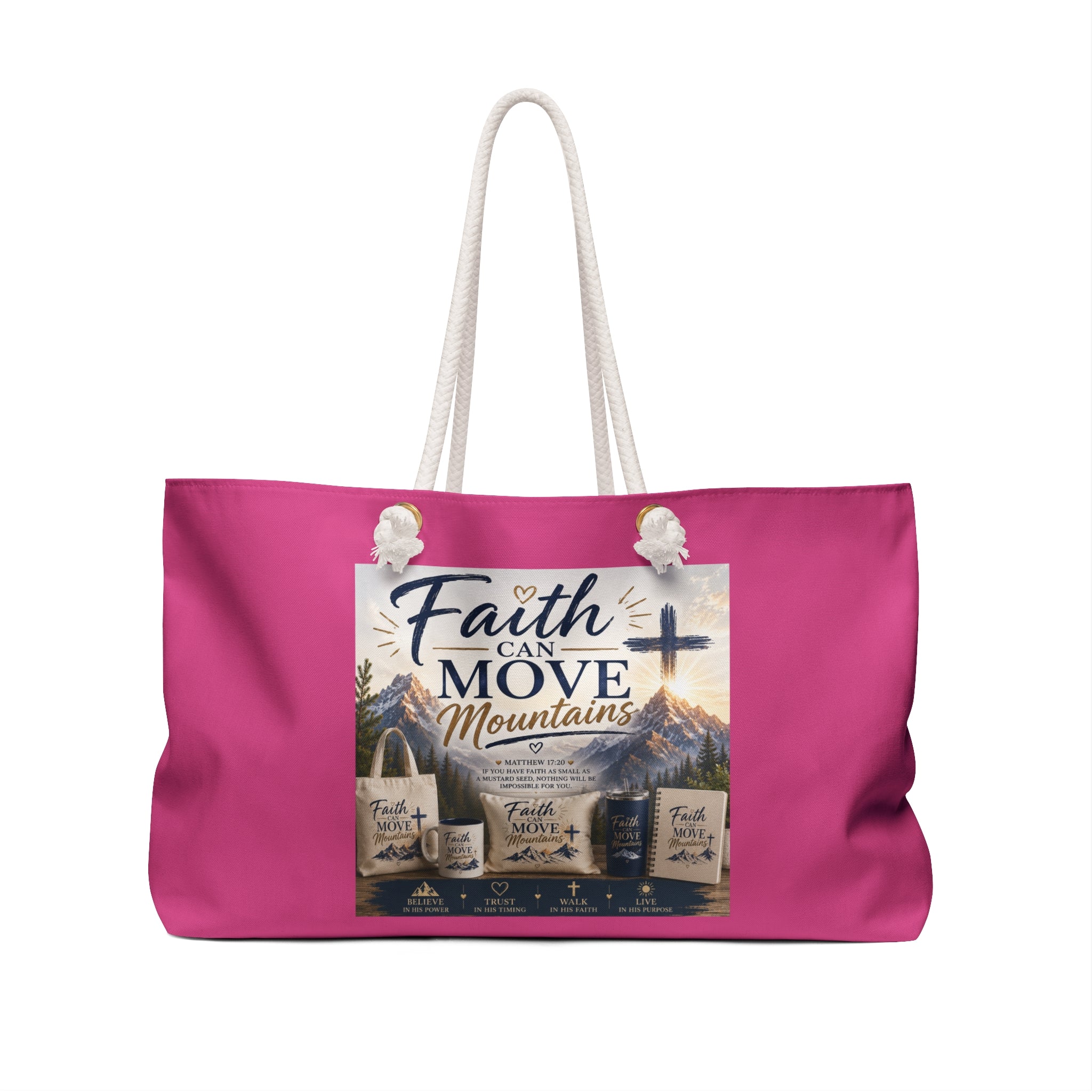 Faith Can Move Mountains Weekender Bag — Inspirational Christian Travel Tote