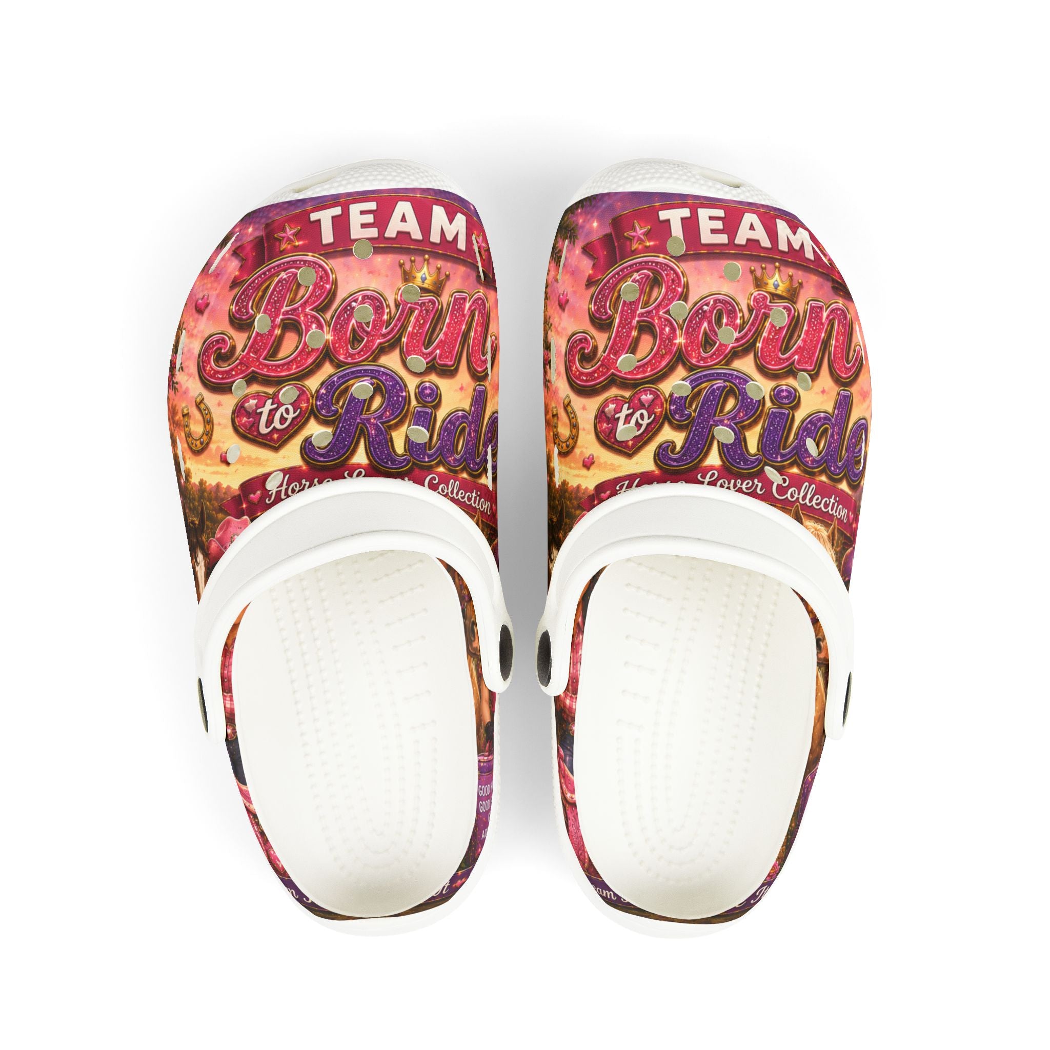 Kids 'Born to Ride' Foam Clogs — Colorful Team Graphic Slip-On Shoes