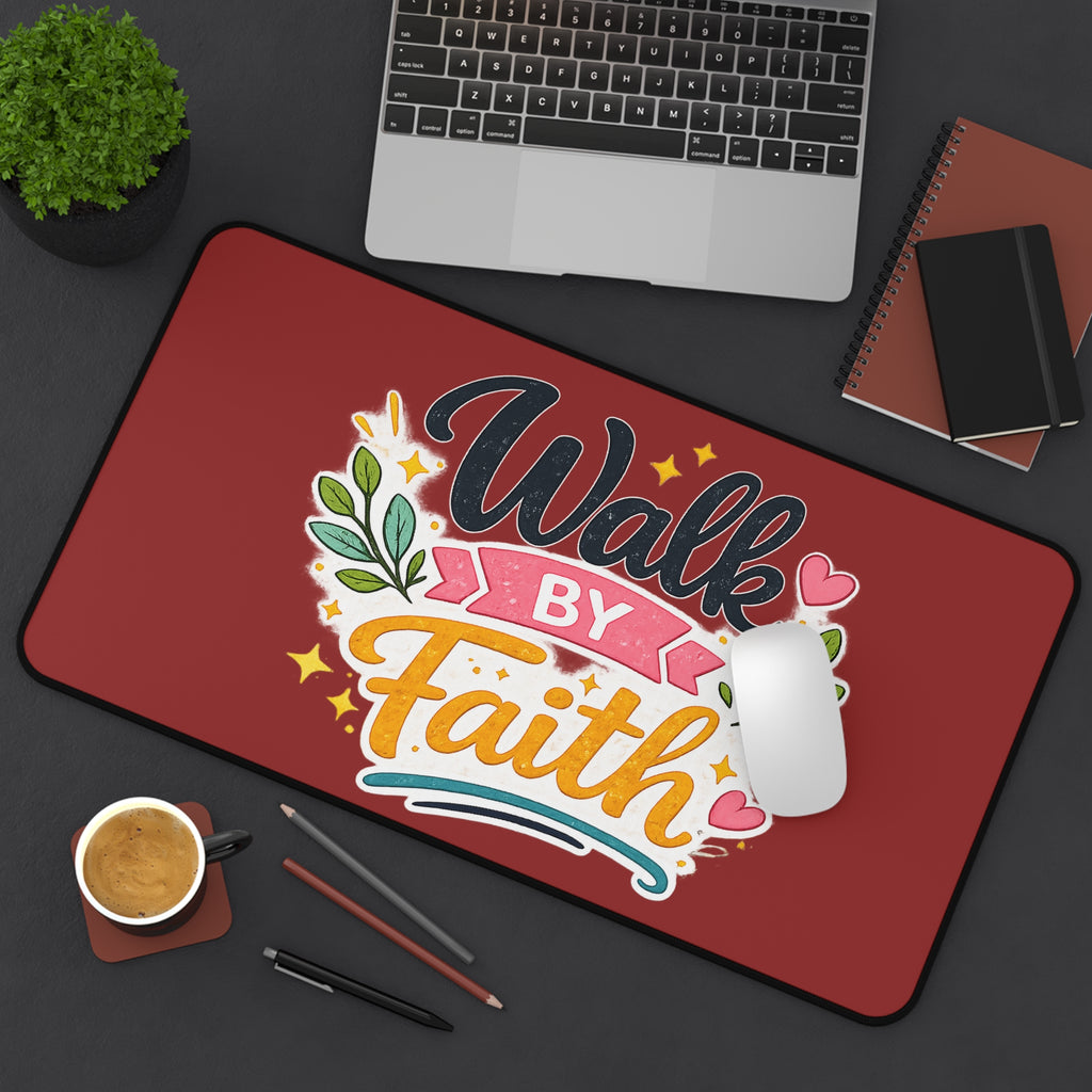 Walk By Faith Desk Mat — Inspirational Christian Desk Mat with Floral Typography