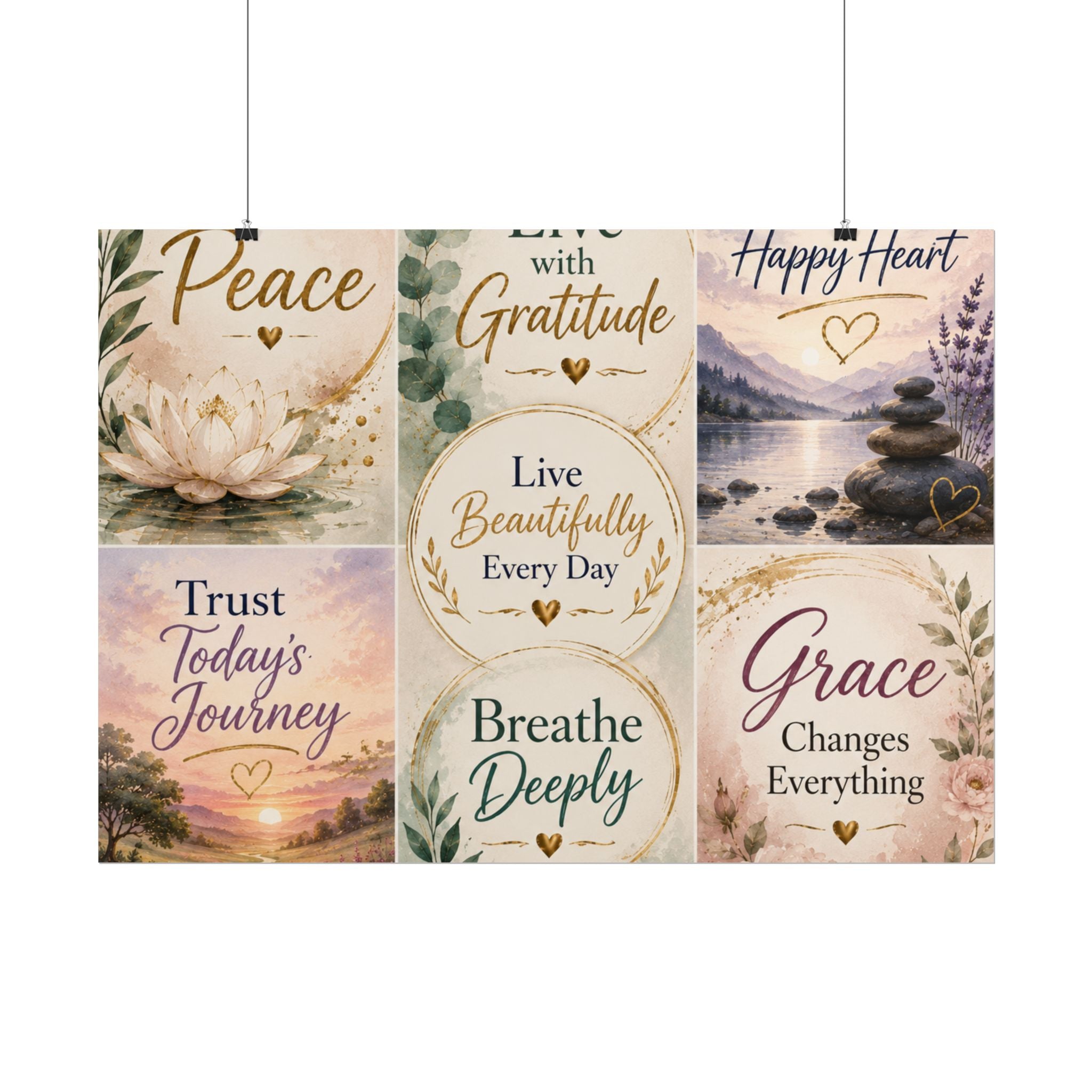 Rolled Poster - Inspirational Wall Art Set: "Choose Peace / Live with Gratitude / Calm Mind, Happy Heart / Trust Today's Journey / [...]