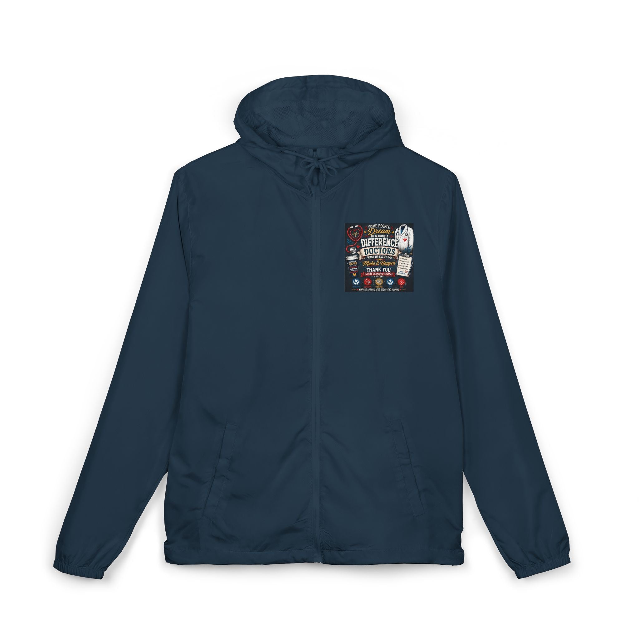'For Doctors' Windbreaker Jacket — Lightweight Full‑Zip Scuba Hood