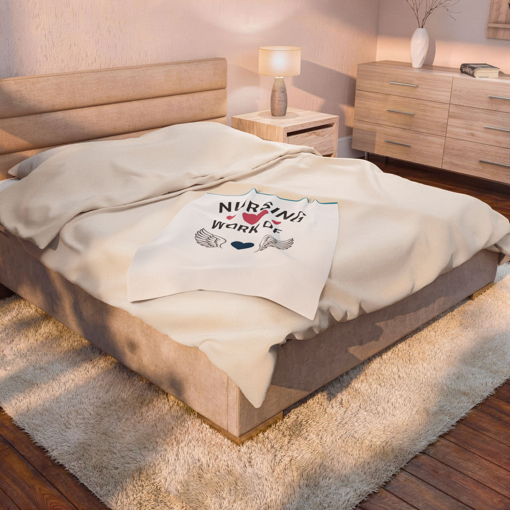 Velveteen Plush Blanket — "Nursing Work of Heart" Soft Nurse Gift Throw