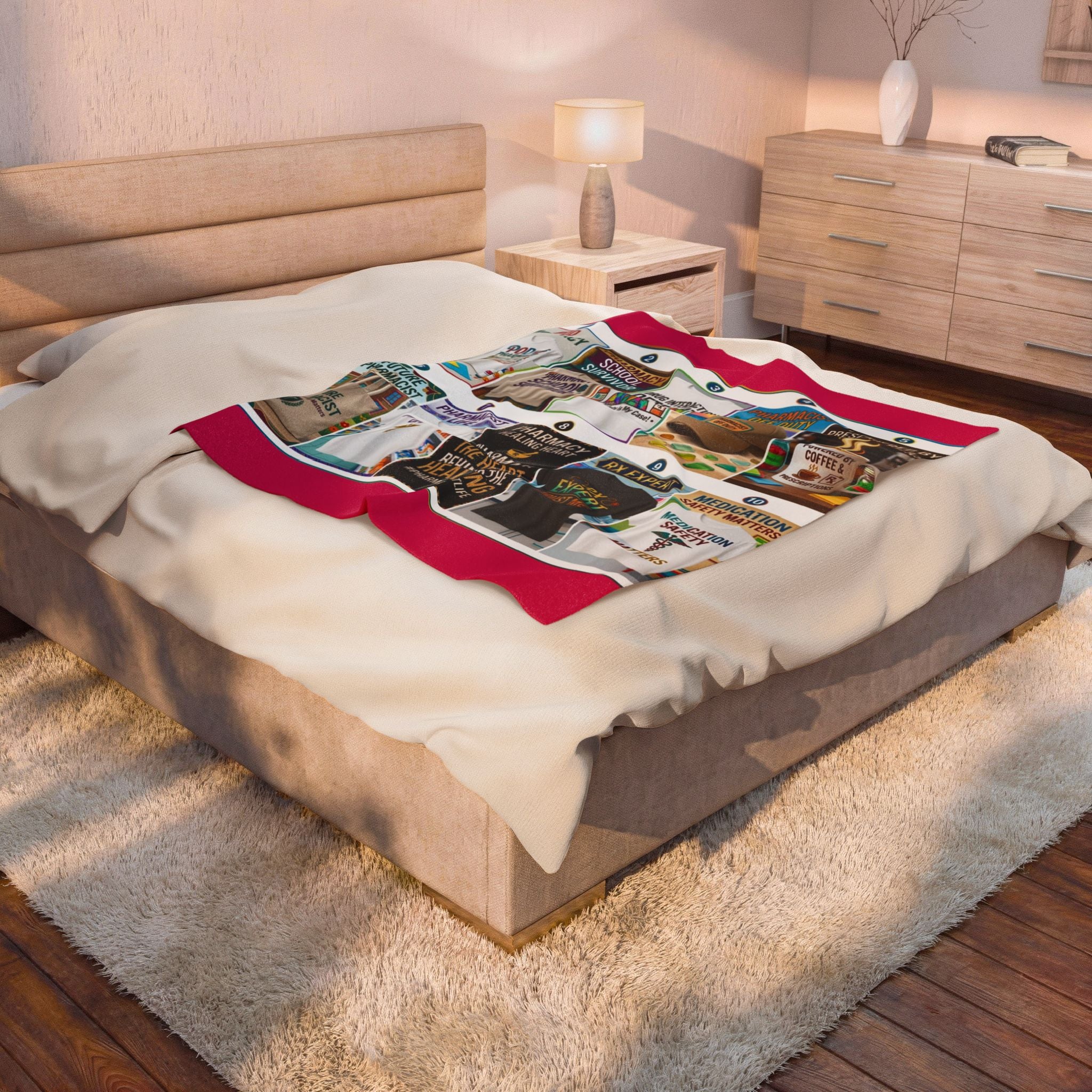 Pharmacist Gifts Velveteen Plush Blanket – Funny Pharmacy Slogans Collage Throw for Pharmacists