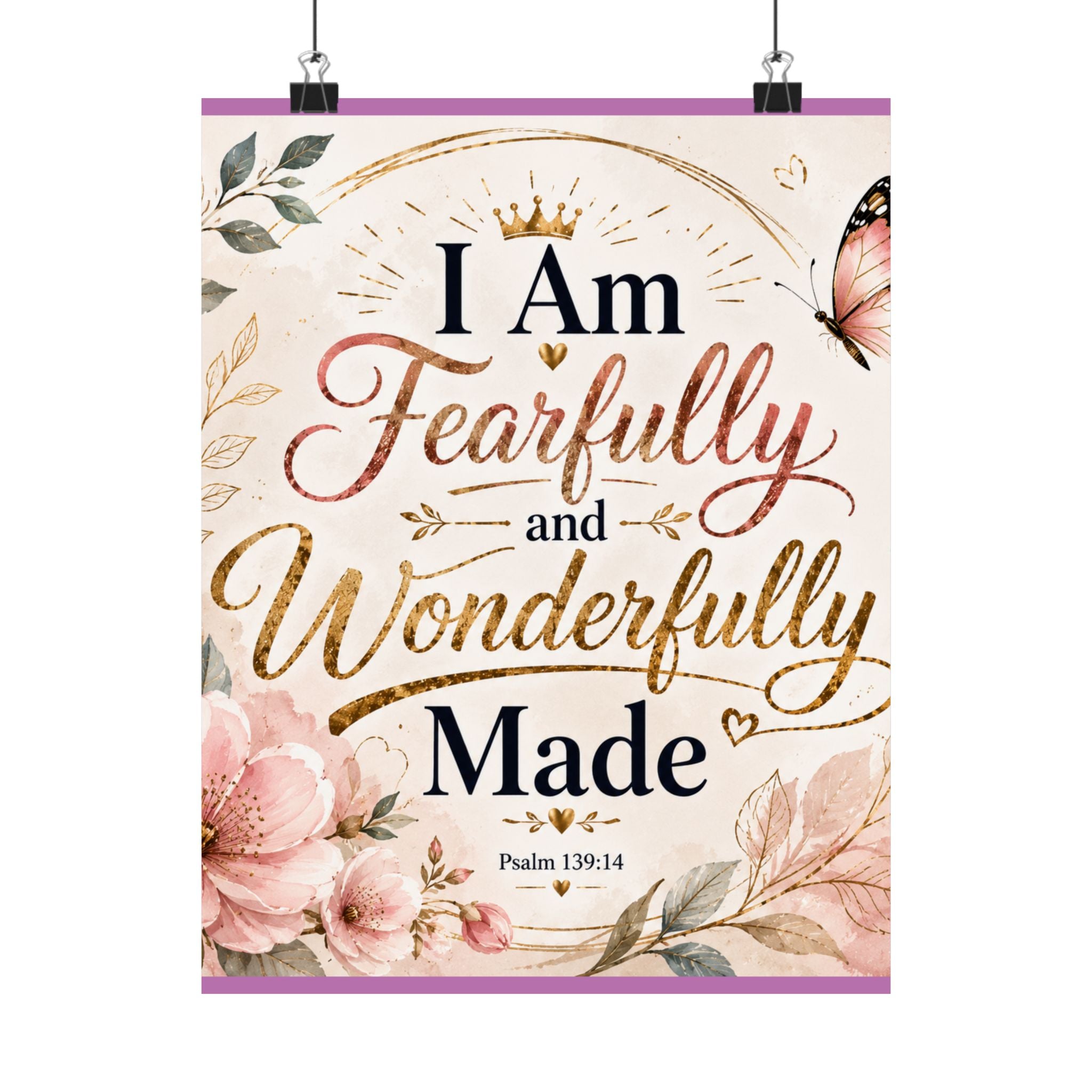 Fearfully & Wonderfully Made Vertical Poster — Inspirational Christian Wall Art (Psalm 139:14)