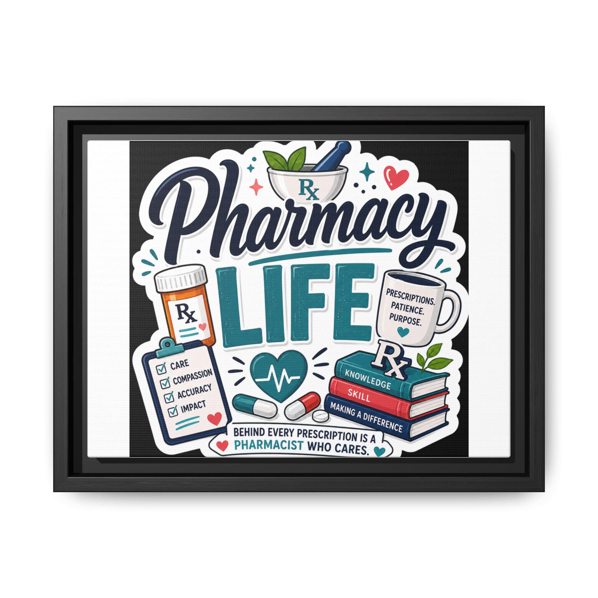 Pharmacy Life Framed Canvas Art — Colorful Pharmacist Wall Decor