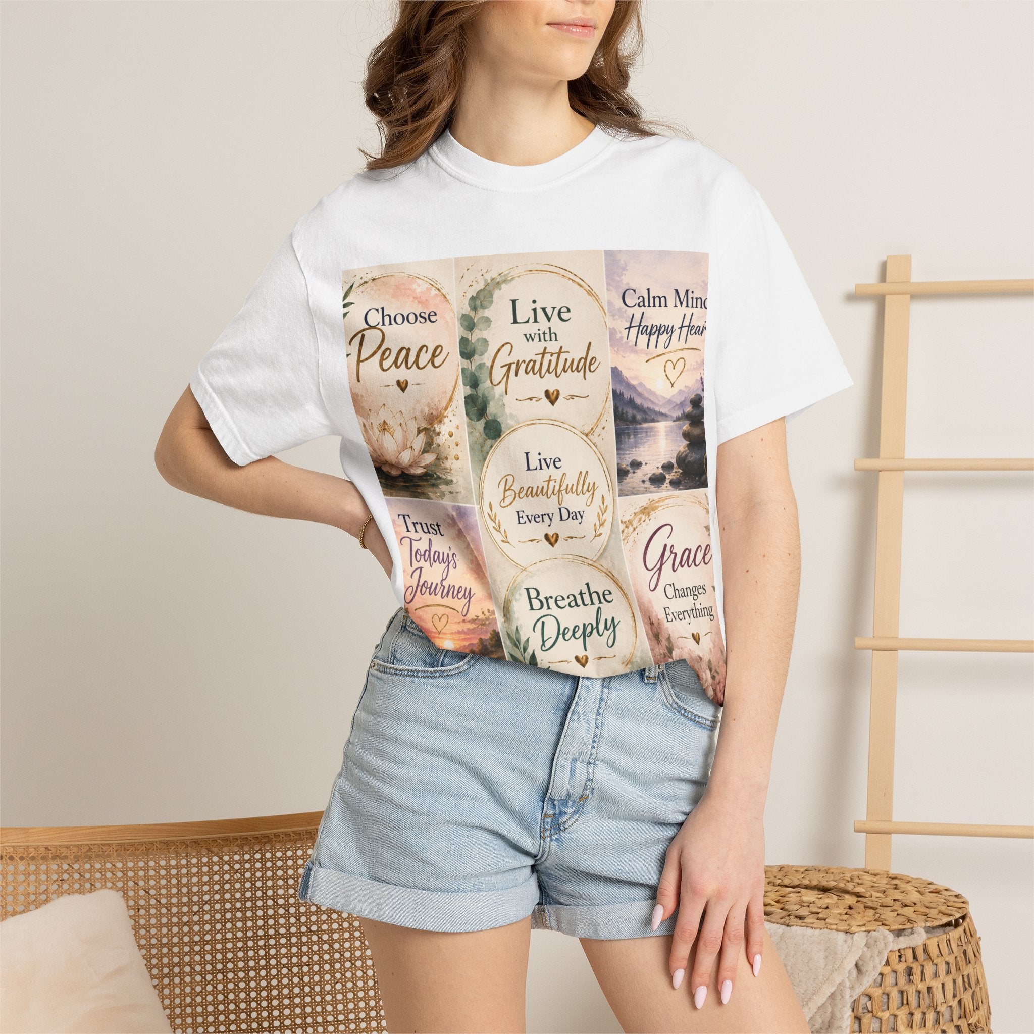 Inspirational Quote T-Shirt — Choose Peace, Live with Gratitude, Breathe Deeply