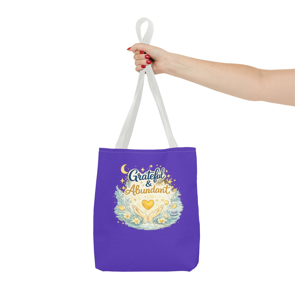 Grateful & Abundant Purple Tote Bag — Inspirational Everyday Shopper