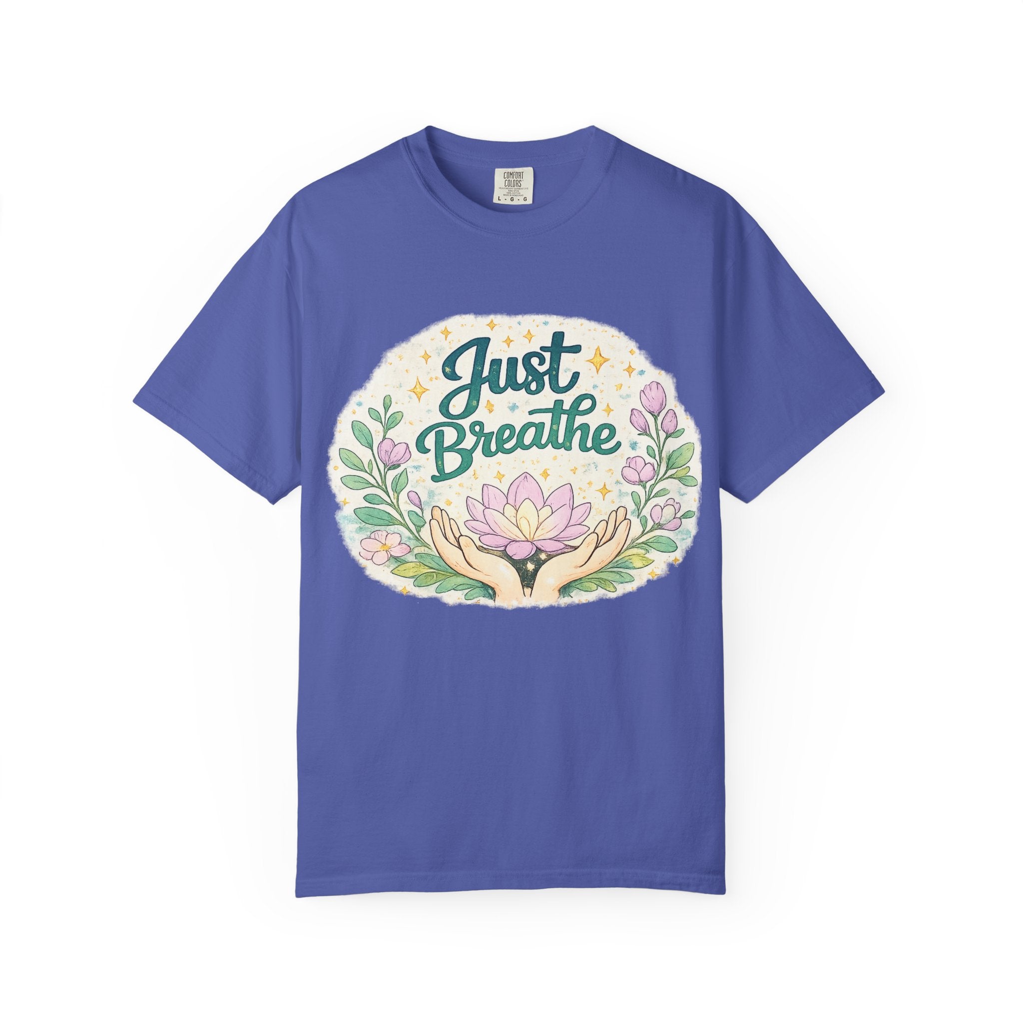 Just Breathe T-Shirt — Floral Lotus Mindfulness Tee