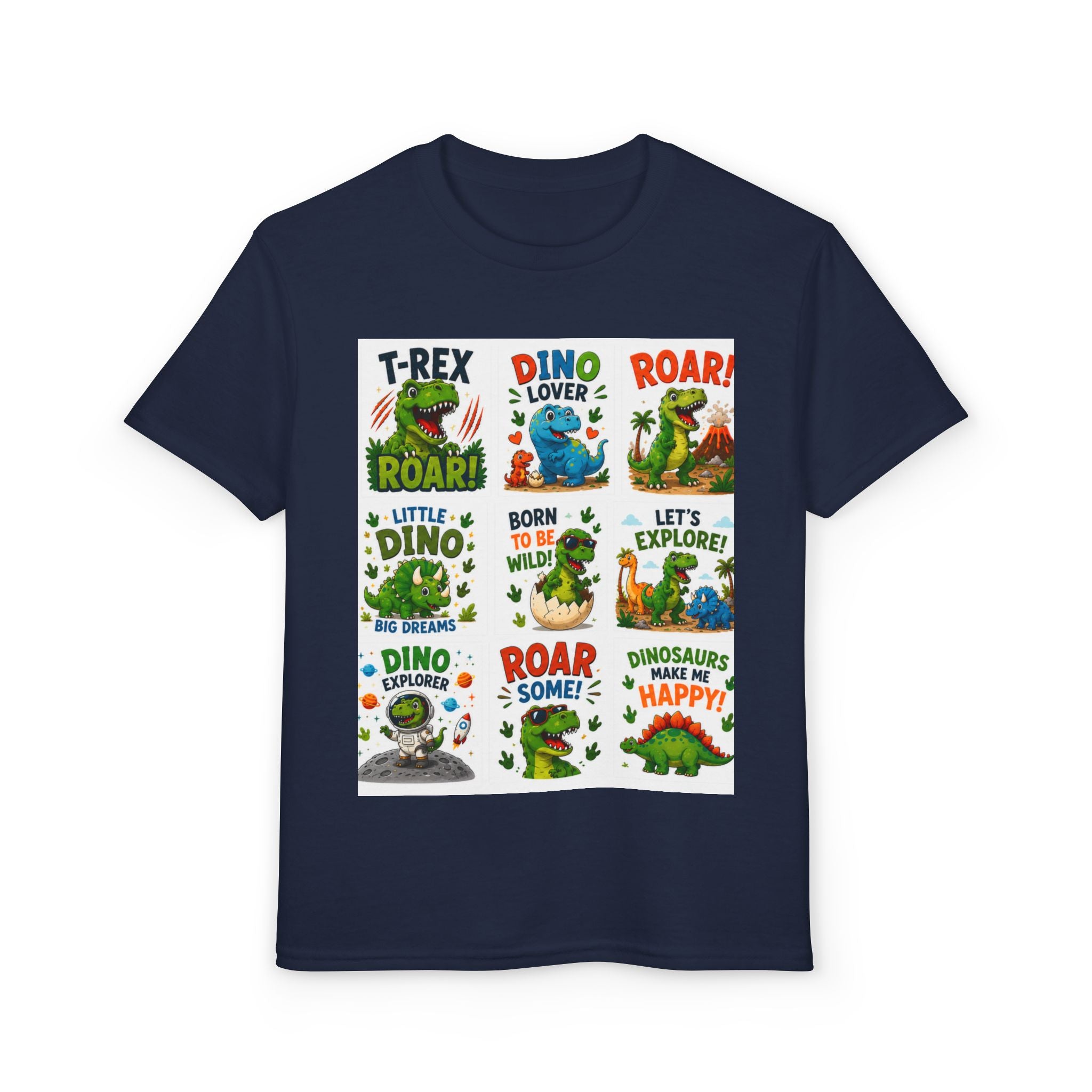 Kids Dinosaur T-Shirt — Cute Dino Quotes & Cartoon Grid Design