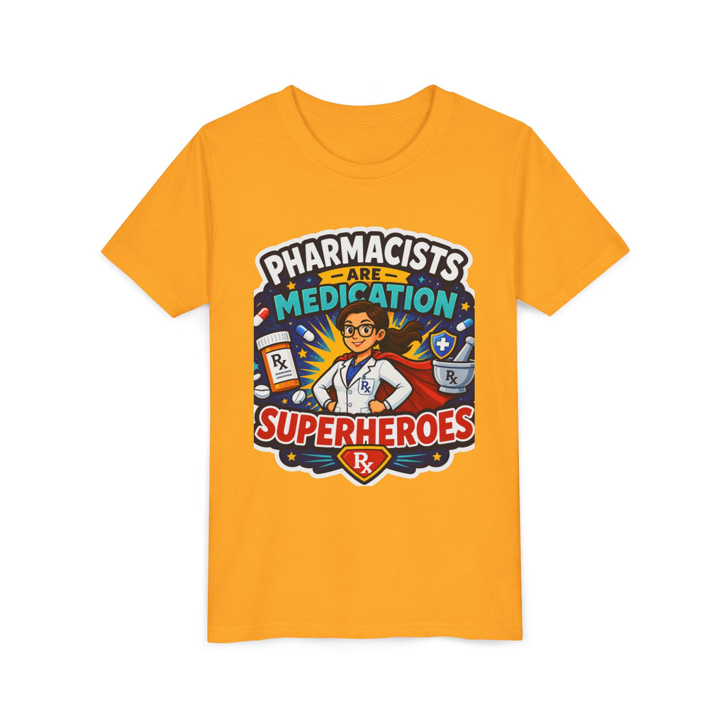 Youth Tee — "Pharmacists Are Medication Superheroes" Cartoon Pharmacy Shirt