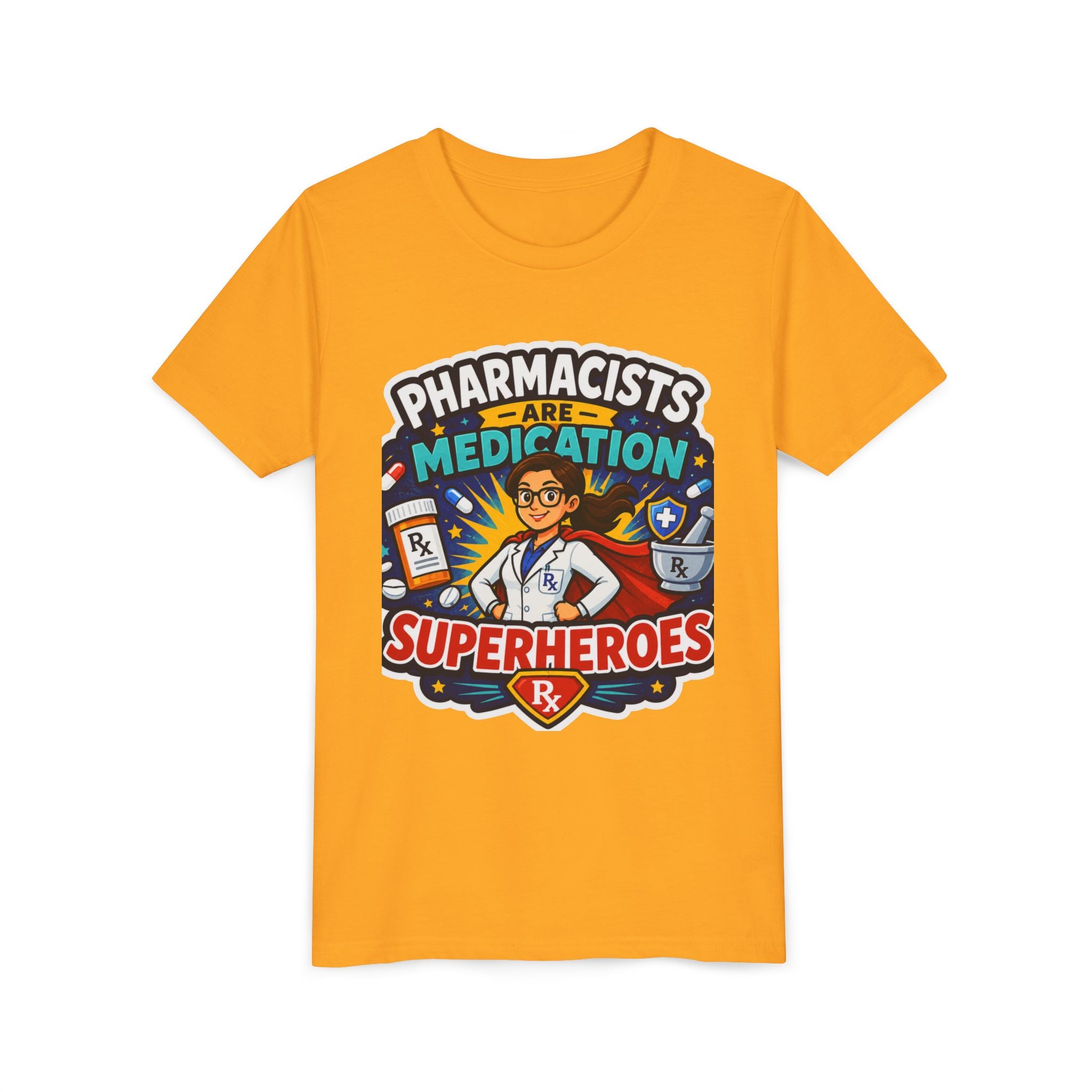 Youth Tee — "Pharmacists Are Medication Superheroes" Cartoon Pharmacy Shirt