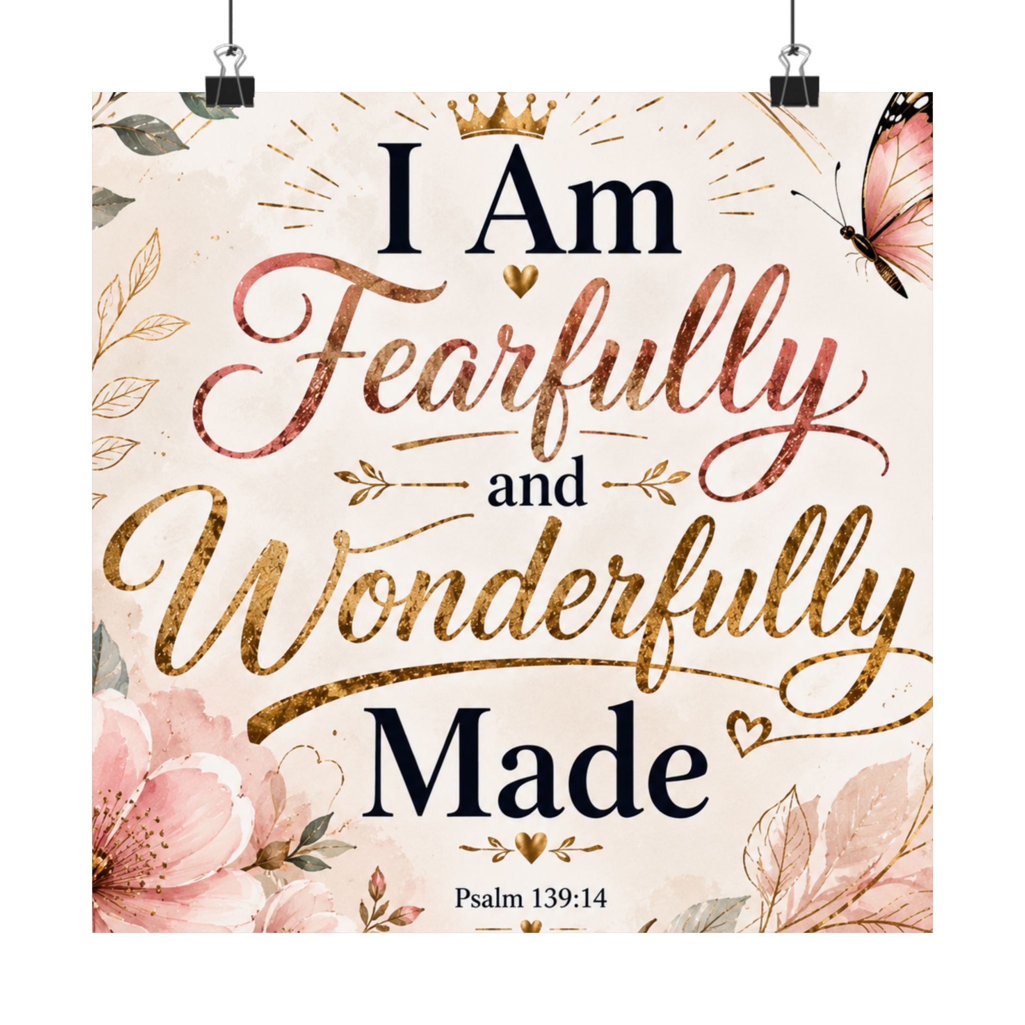 Fearfully & Wonderfully Made Vertical Poster — Inspirational Christian Wall Art (Psalm 139:14)