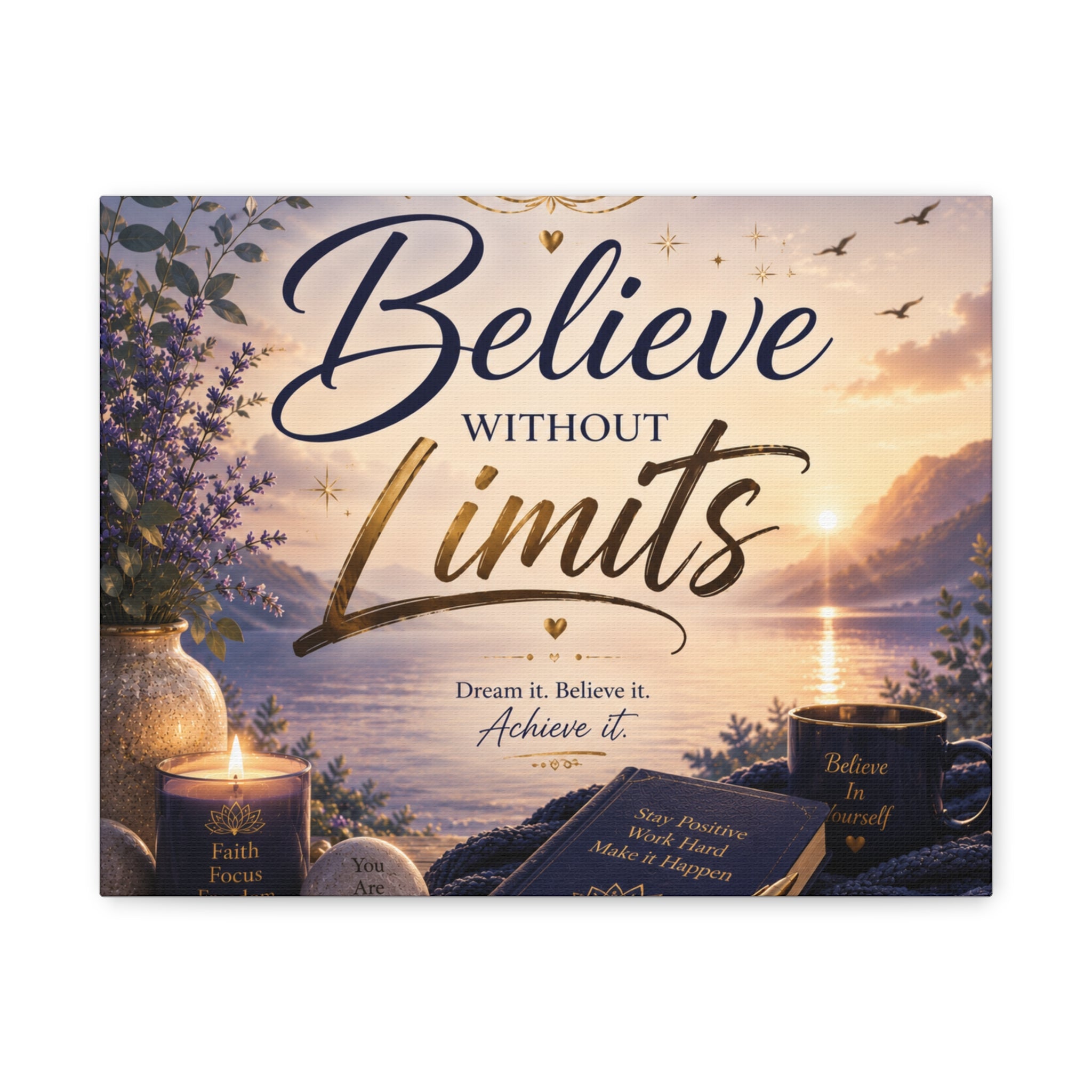 Believe Without Limits Canvas Wall Art – Inspirational Stretched Matte Print