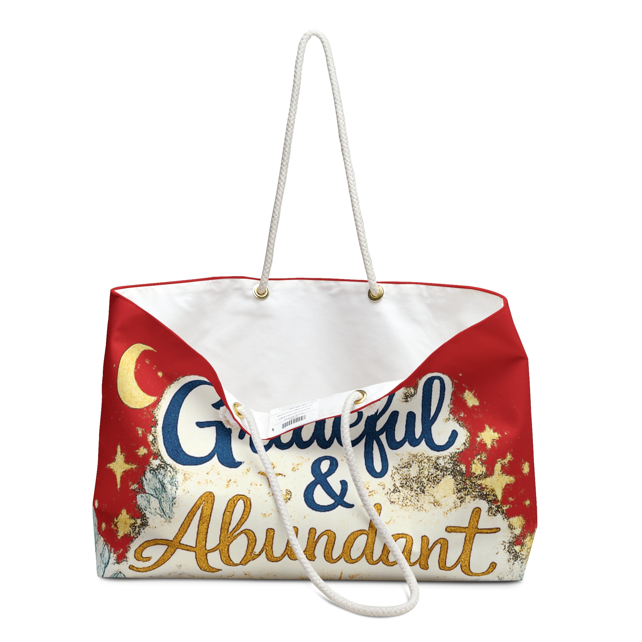 Grateful & Abundant Weekender Bag — Red Inspirational Travel Tote
