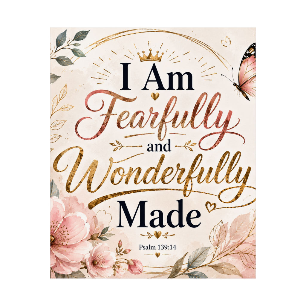 Fearfully & Wonderfully Made Vertical Poster — Inspirational Christian Wall Art (Psalm 139:14)