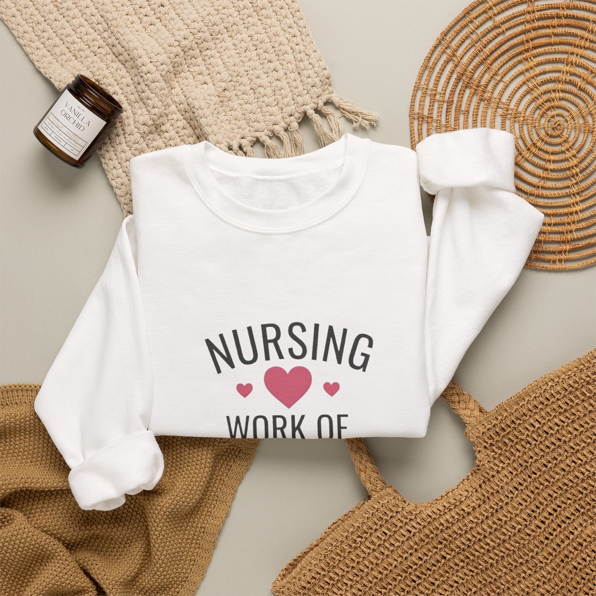 Nursing Work of Heart Crewneck Sweatshirt — Nurse Appreciation Pullover