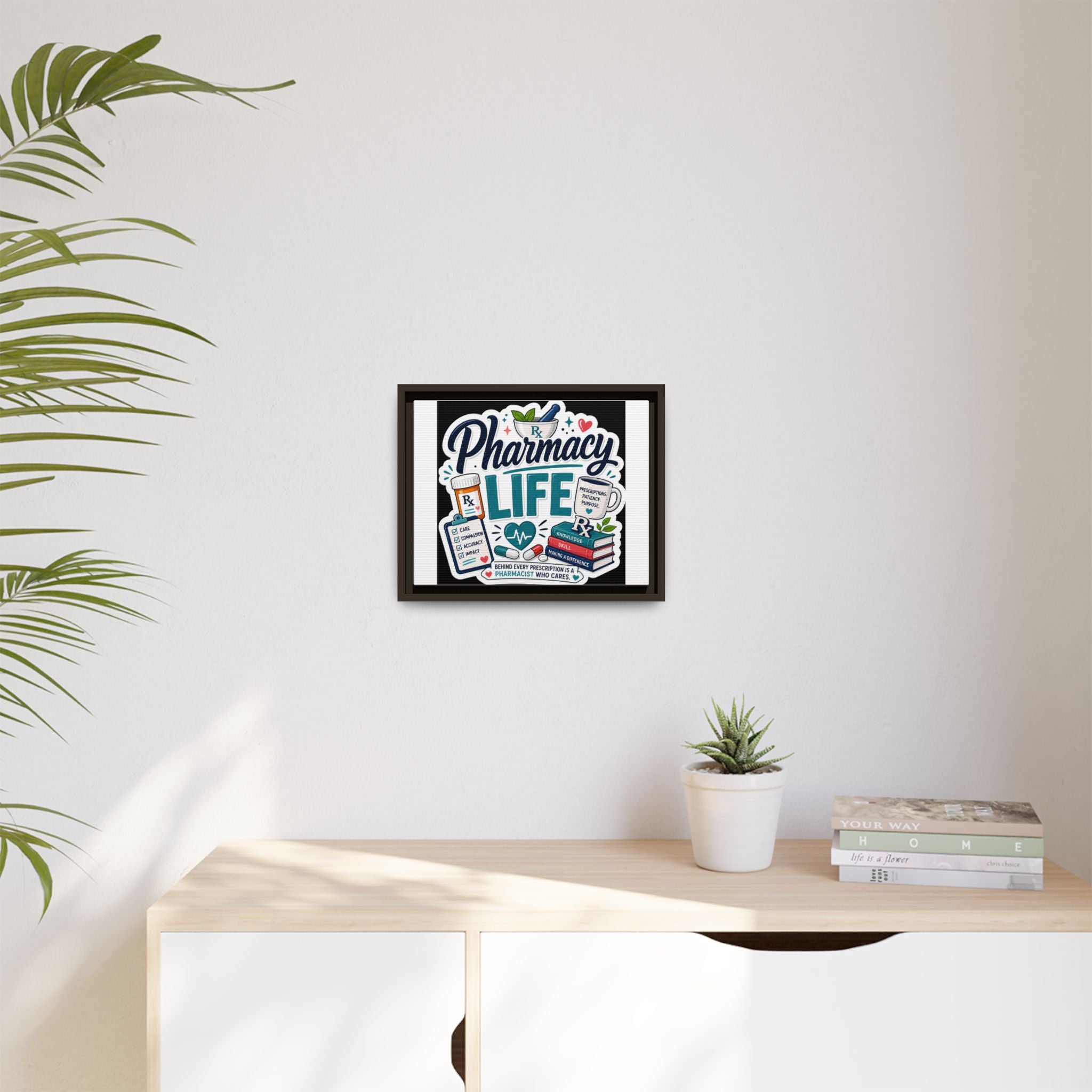 Pharmacy Life Framed Canvas Art — Colorful Pharmacist Wall Decor