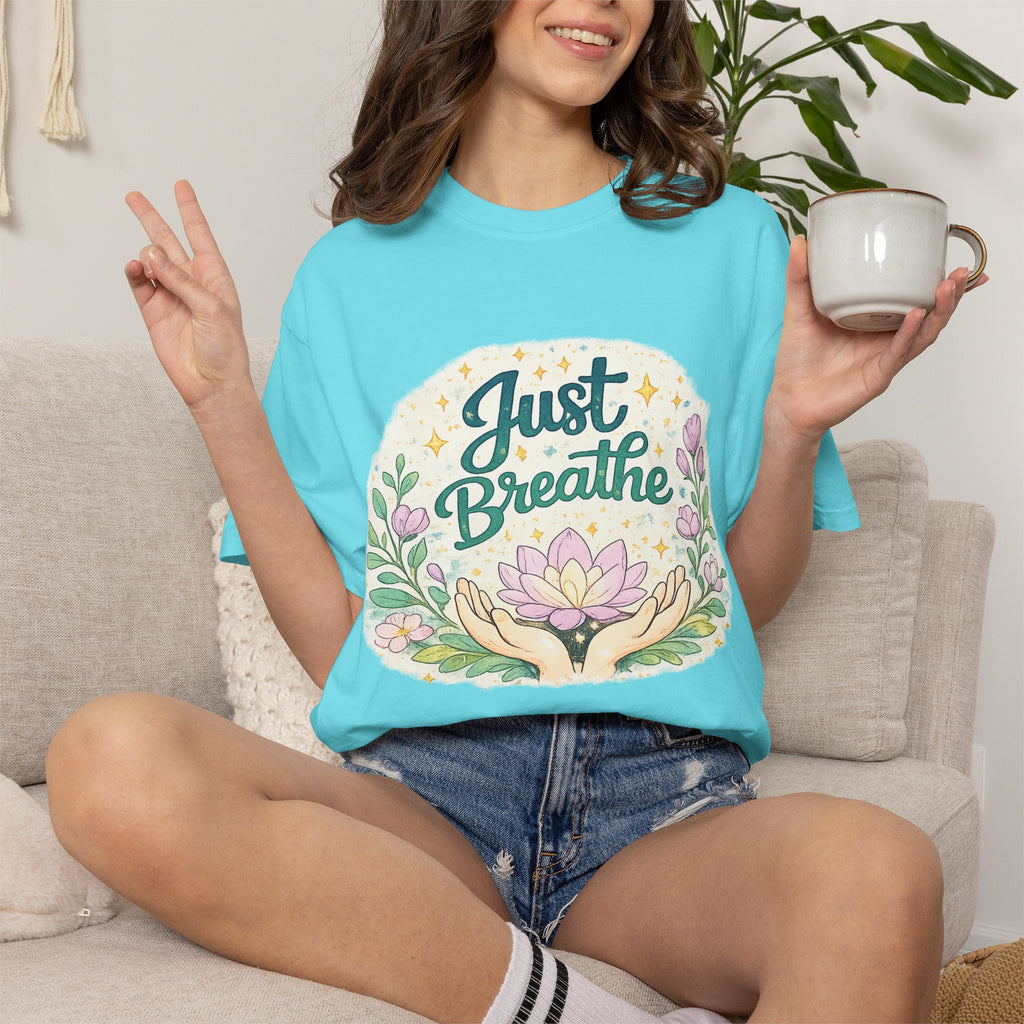 Just Breathe T-Shirt — Floral Lotus Mindfulness Tee