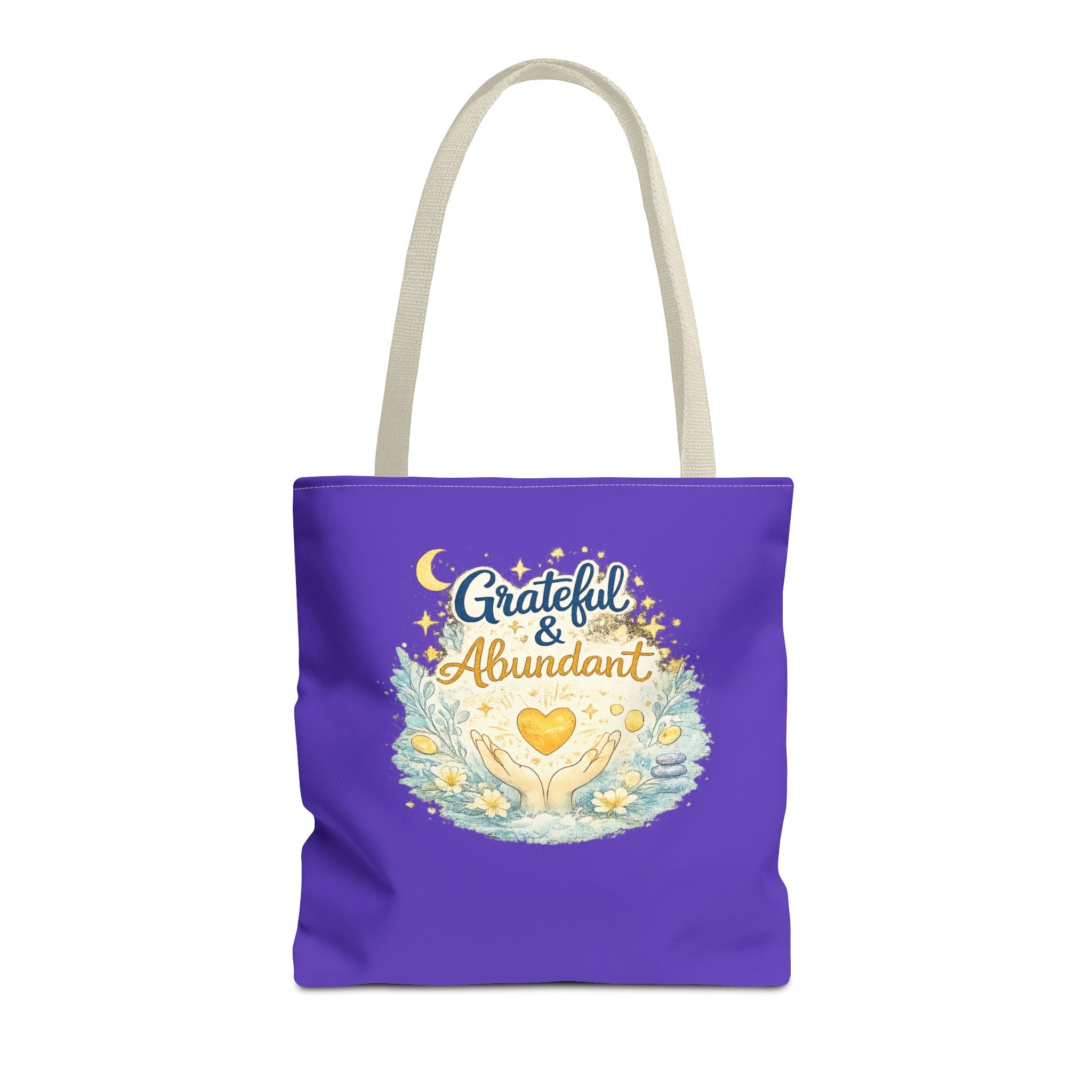 Grateful & Abundant Purple Tote Bag — Inspirational Everyday Shopper
