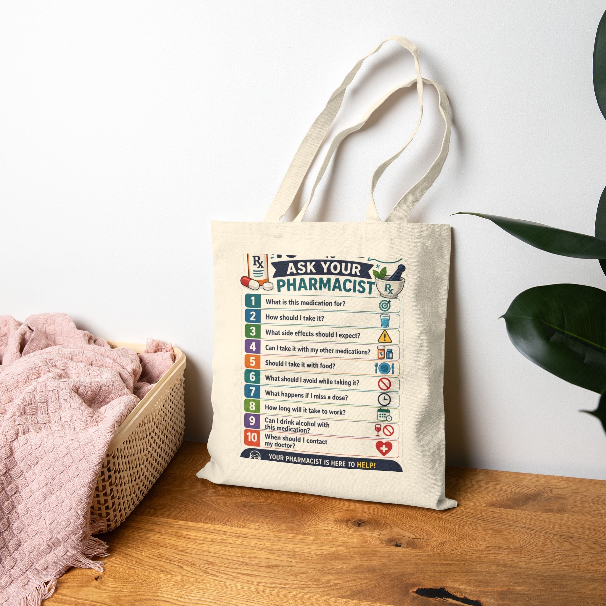 Tote Bag — "Ask Your Pharmacist" Medication Questions Guide Canvas Tote
