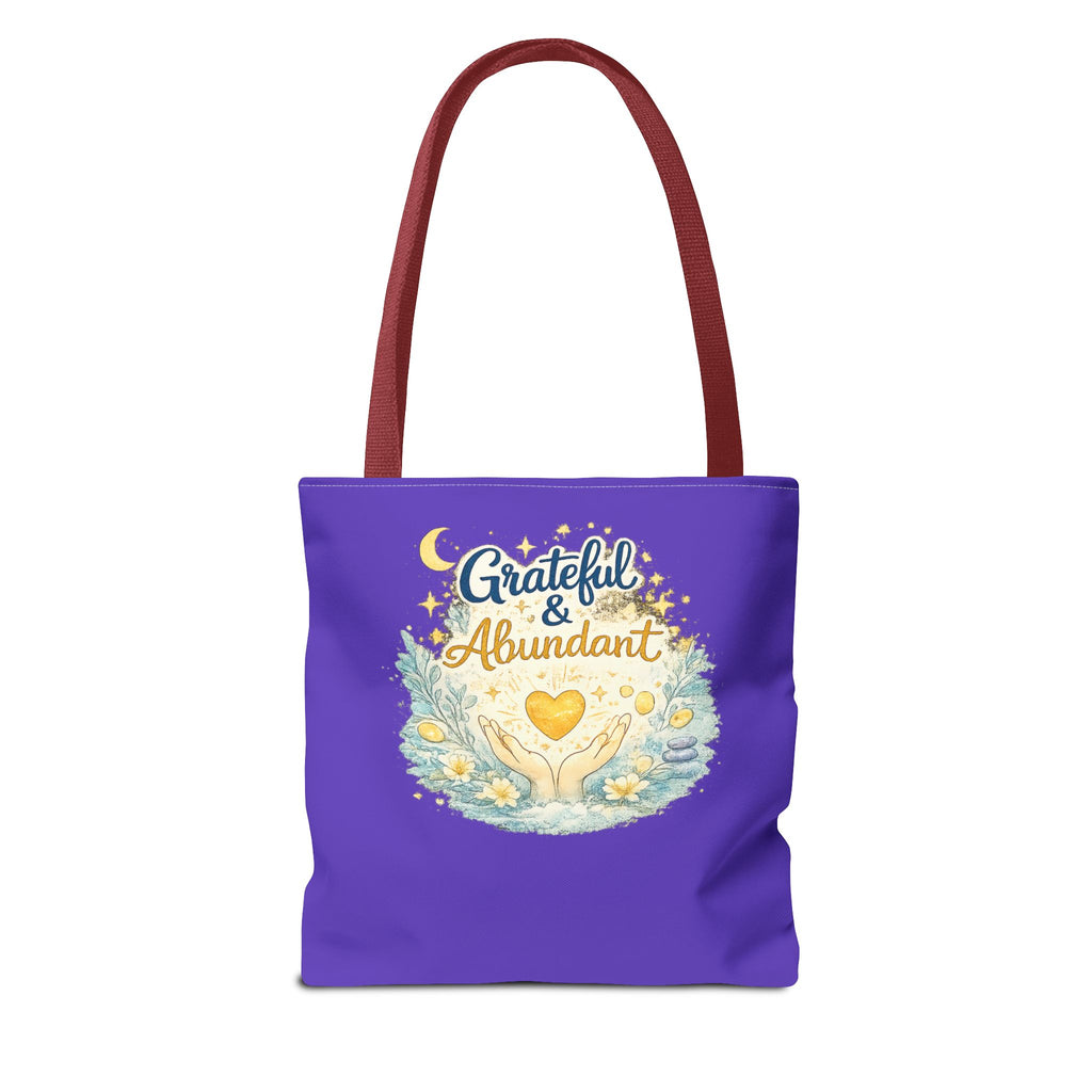 Grateful & Abundant Purple Tote Bag — Inspirational Everyday Shopper