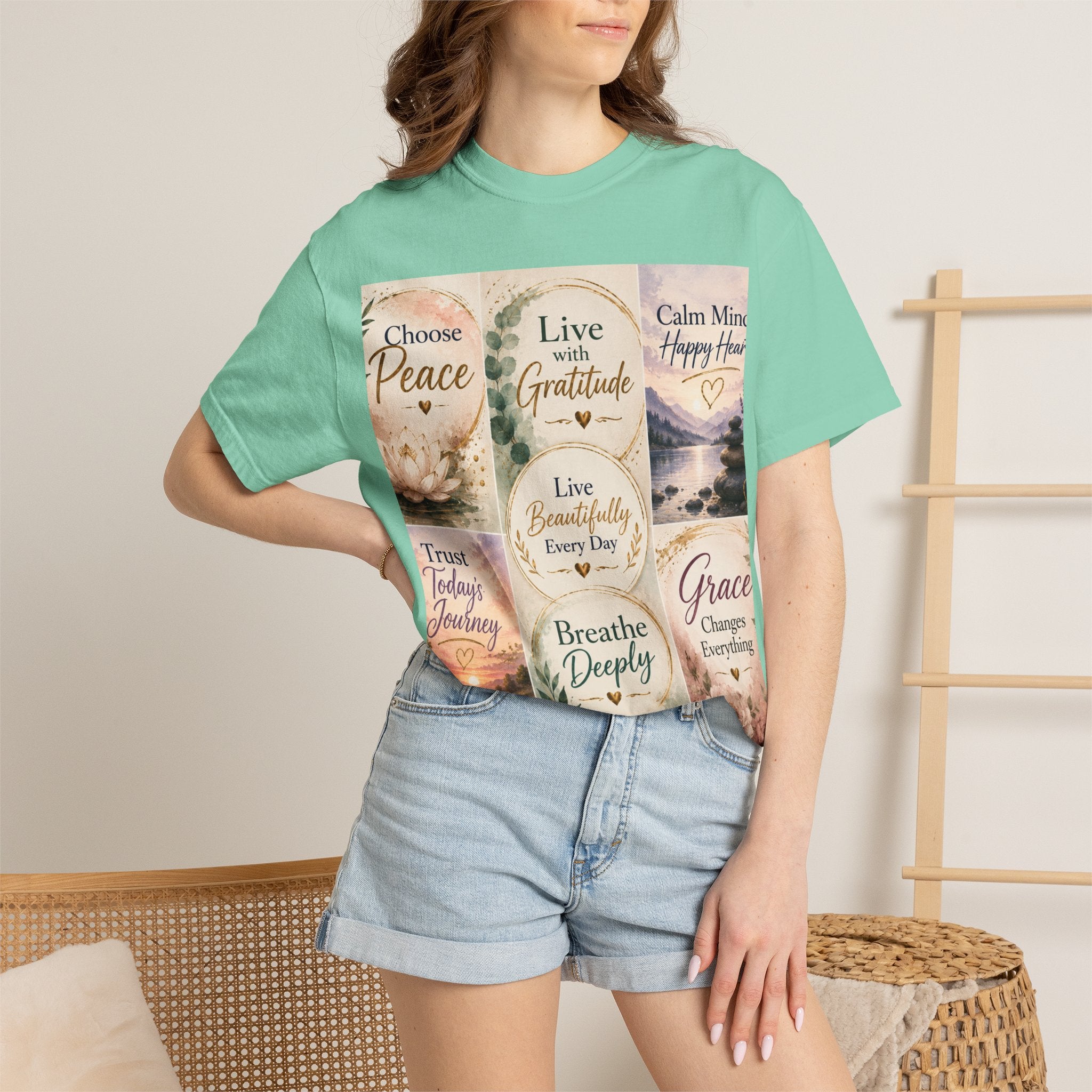 Inspirational Quote T-Shirt — Choose Peace, Live with Gratitude, Breathe Deeply