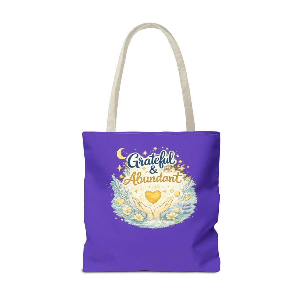 Grateful & Abundant Purple Tote Bag — Inspirational Everyday Shopper
