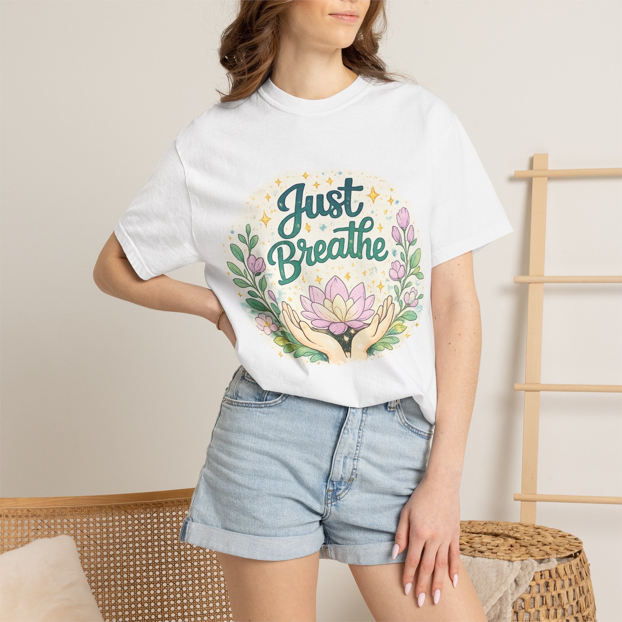 Just Breathe T-Shirt — Floral Lotus Mindfulness Tee