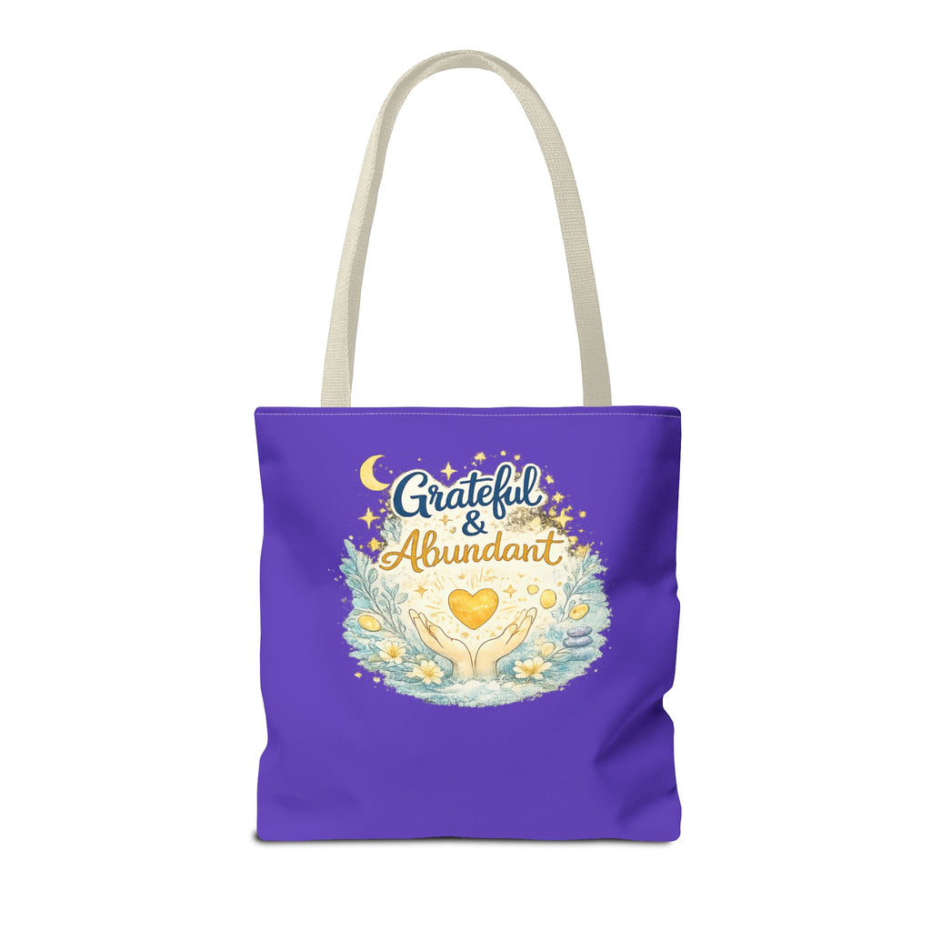 Grateful & Abundant Purple Tote Bag — Inspirational Everyday Shopper