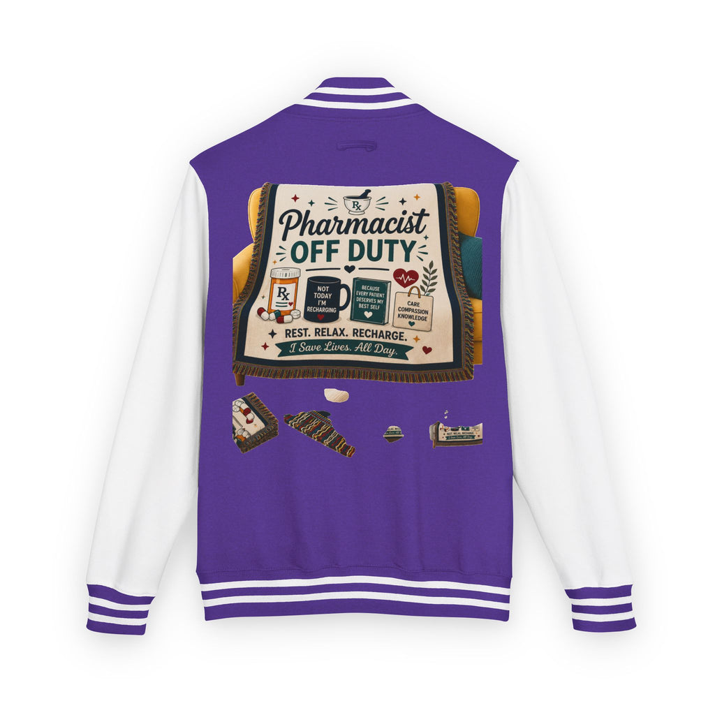 Letterman Jacket — 'Pharmacist Off Duty' Retro Patch Design