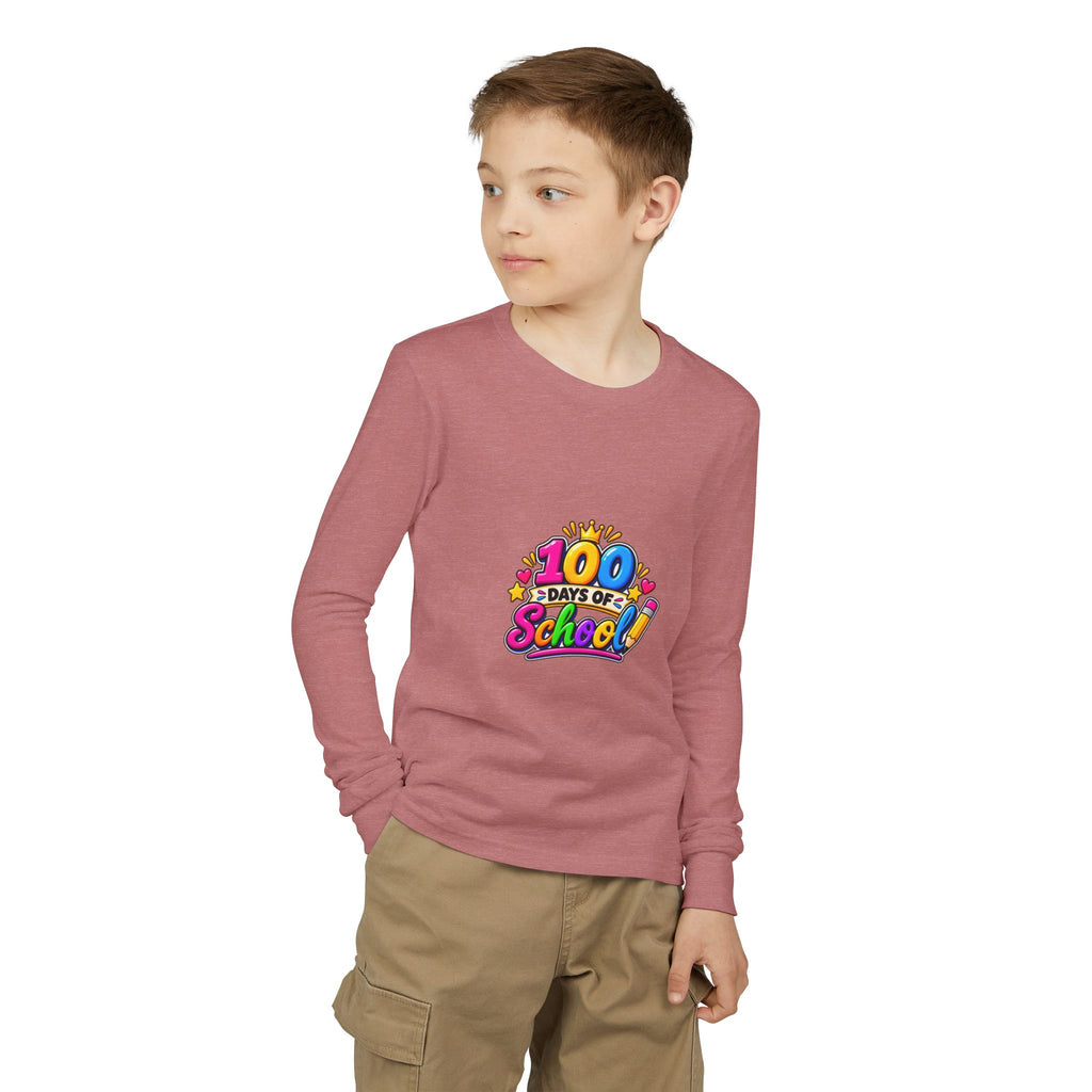 100 Days of School Youth Long Sleeve Tee — Colorful Celebration Shirt for Kids