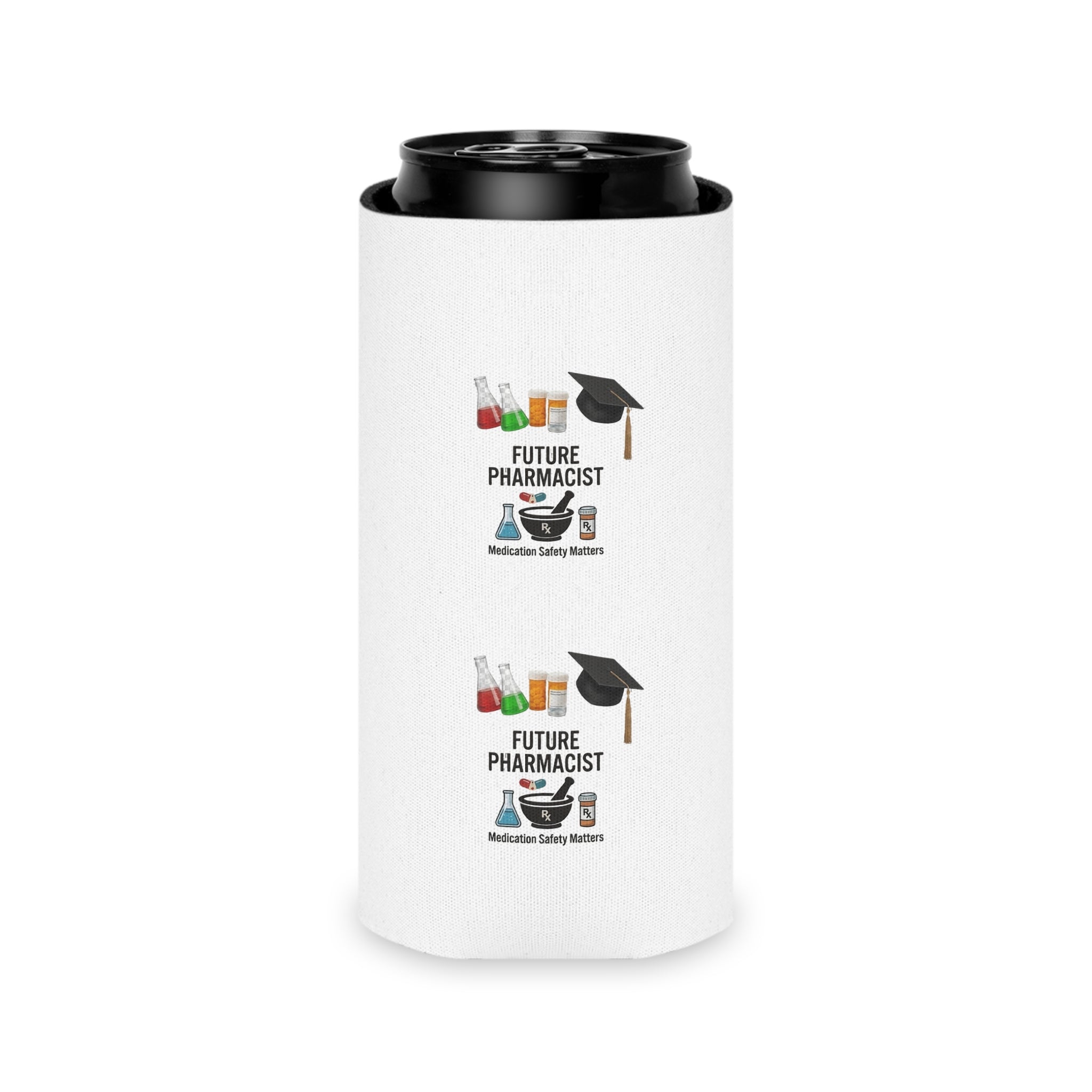 Future Pharmacist Can Cooler – Graduation Gift Can Cooler with Cap & Pharmacy Icons
